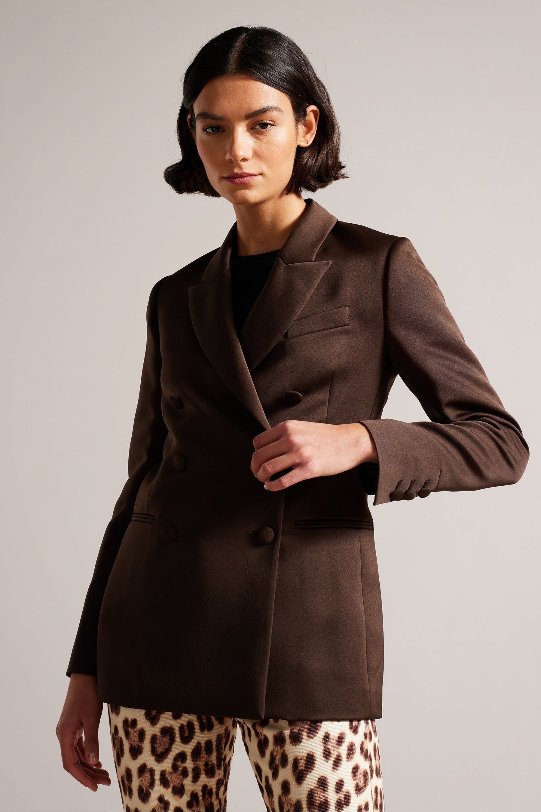 Buy Ted Baker Seraph Dk Brown Double Breasted Satin Boyfriend Blazer from Next Luxembourg