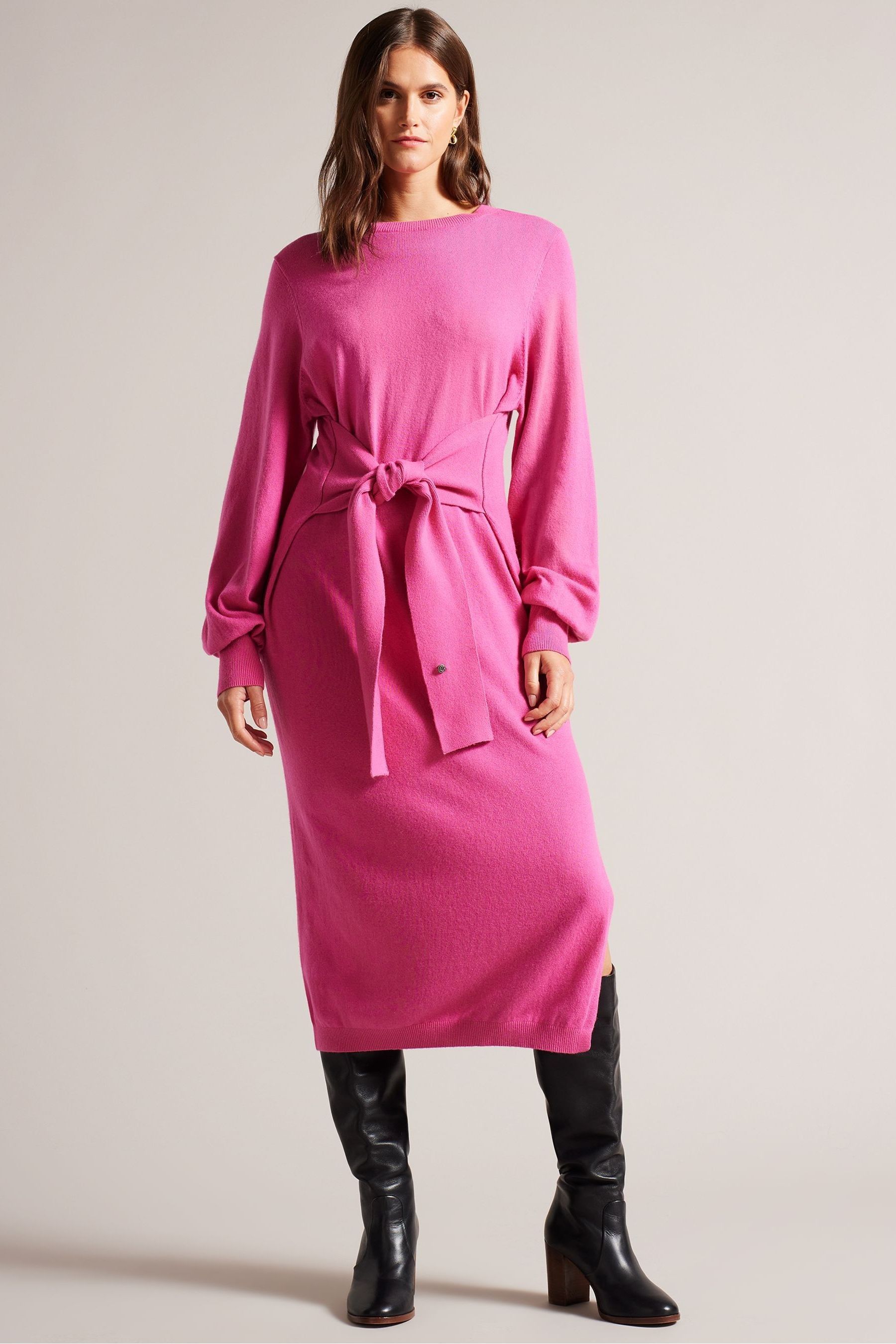 Buy Ted Baker Pink Essya Slouchy Tie Front Midi Knit Dress from Next Luxembourg