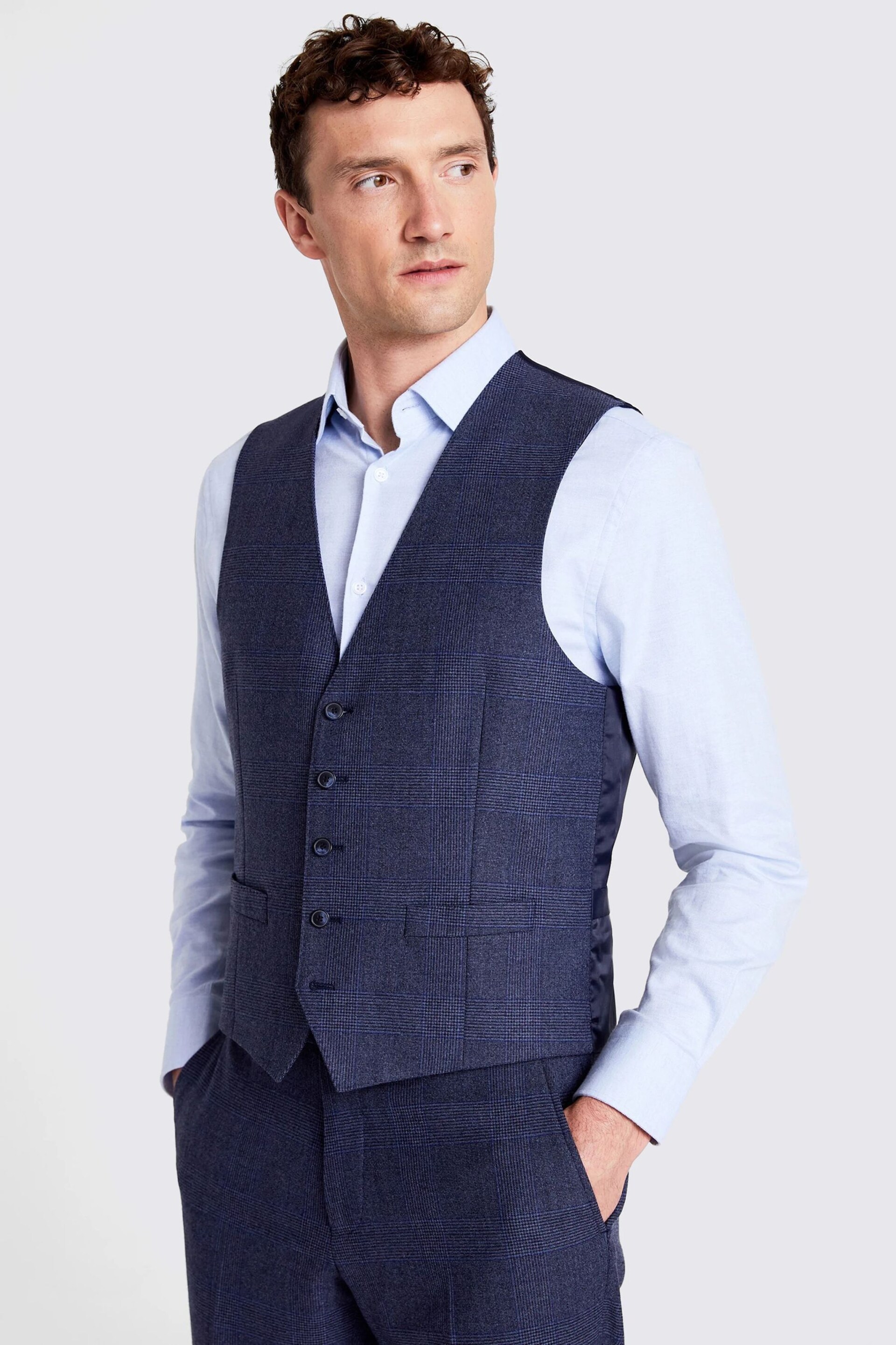 MOSS Blue Tailored Fit Check Waistcoat - Image 1 of 1