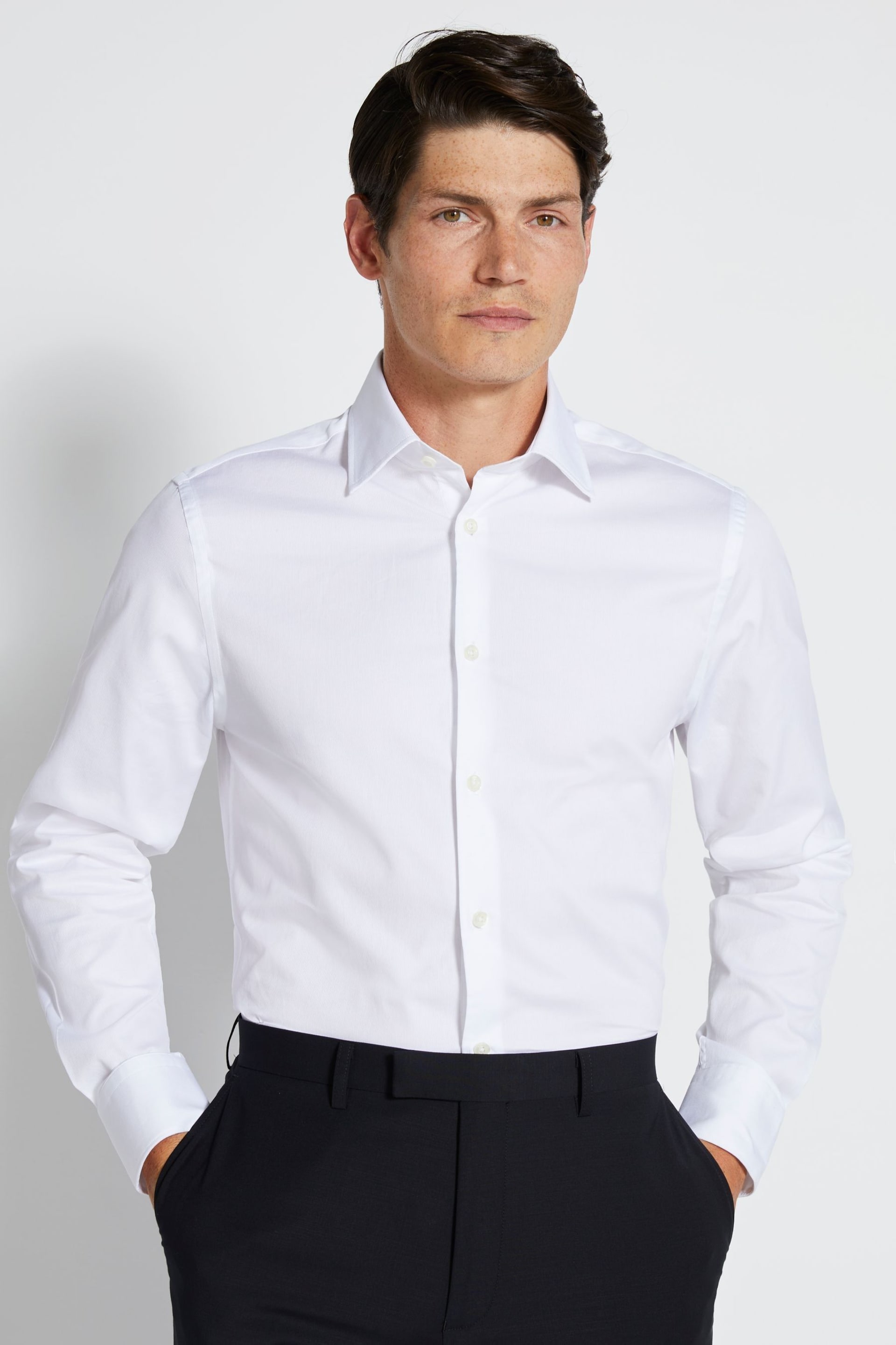 MOSS White Tailored Fit Pique Texture Shirt - Image 1 of 3