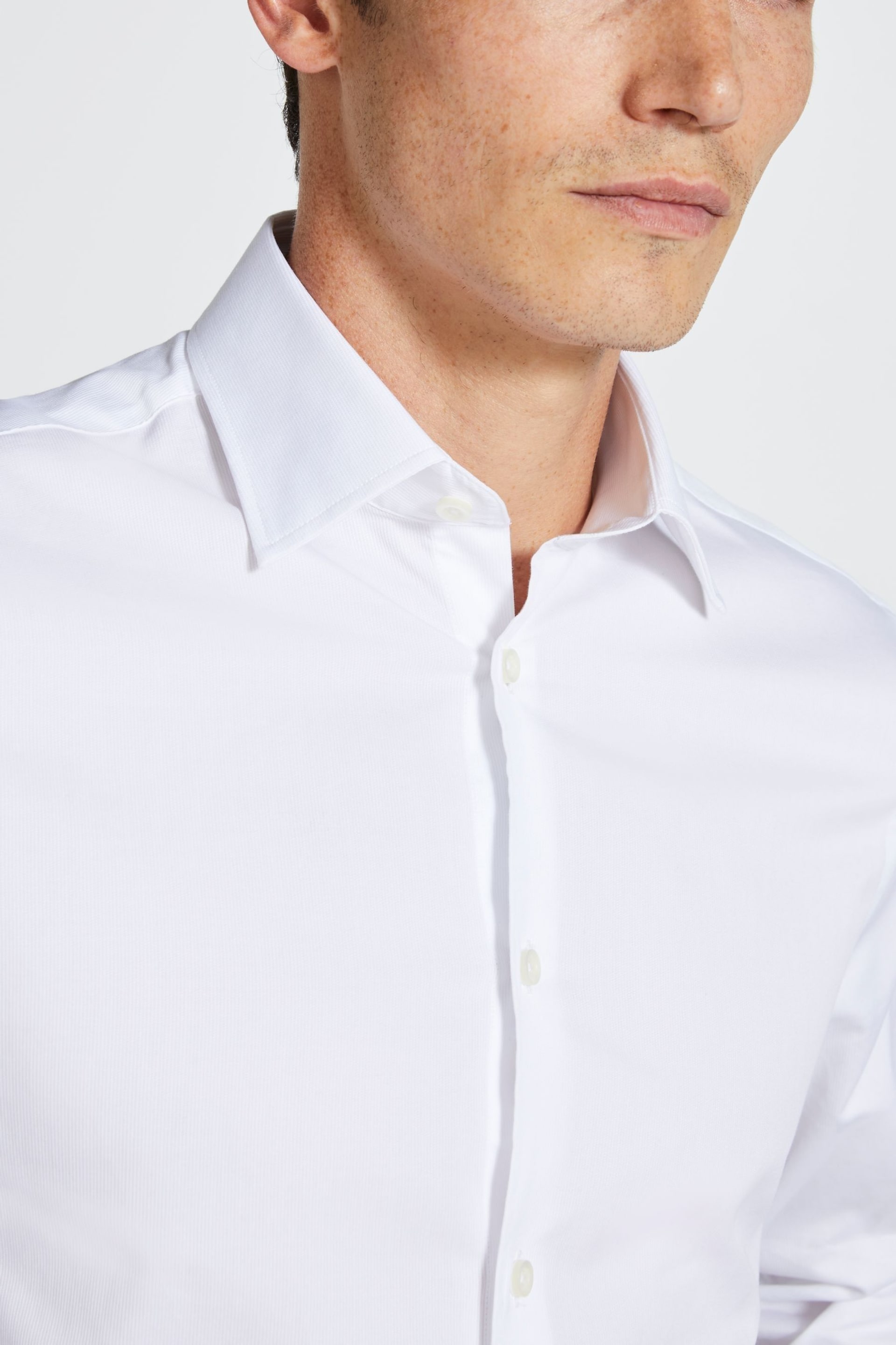 MOSS White Tailored Fit Pique Texture Shirt - Image 2 of 3