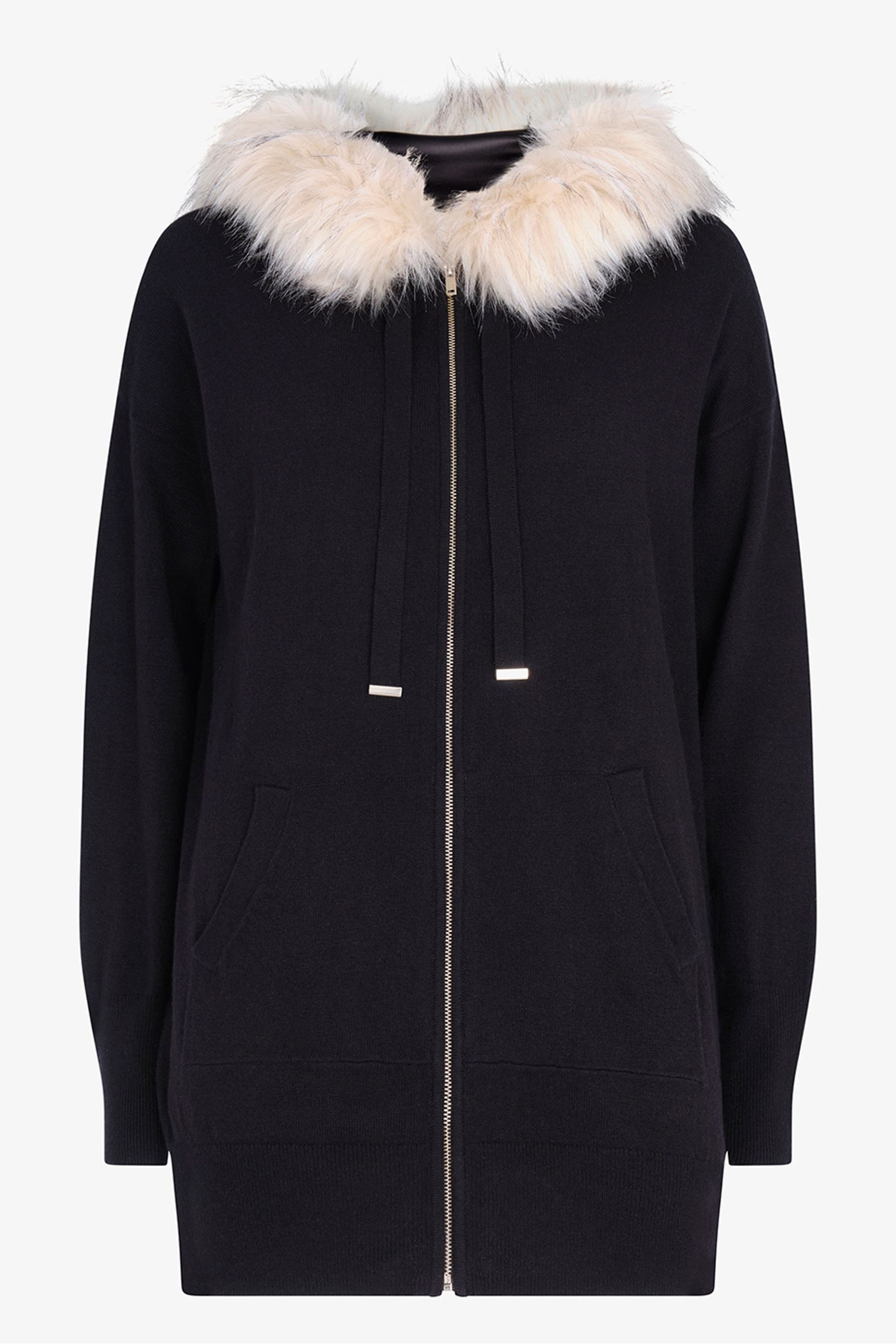 Fur hood cardigan cheap