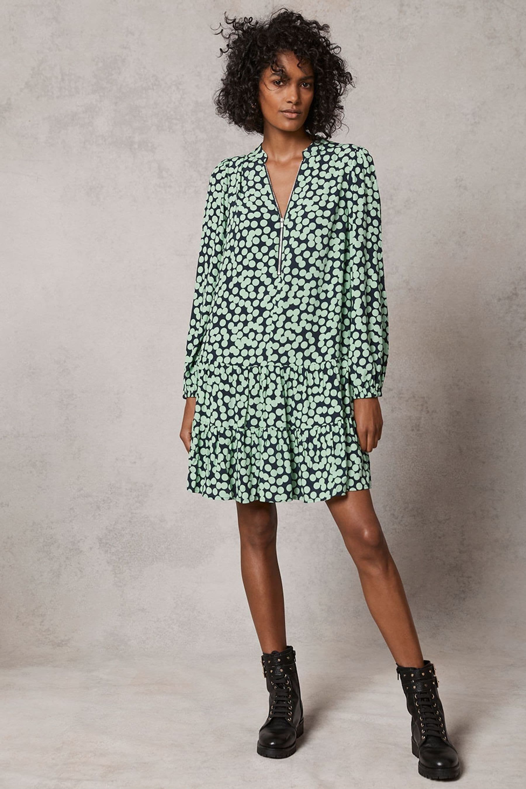 Buy Mint Velvet Green Gloria Print Tiered Mini Dress from Next Luxembourg