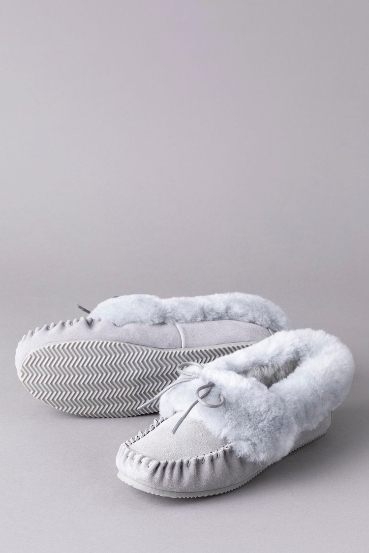 Lakeland Leather Light Grey Ladies Sheepskin Moccasin Slippers - Image 2 of 3