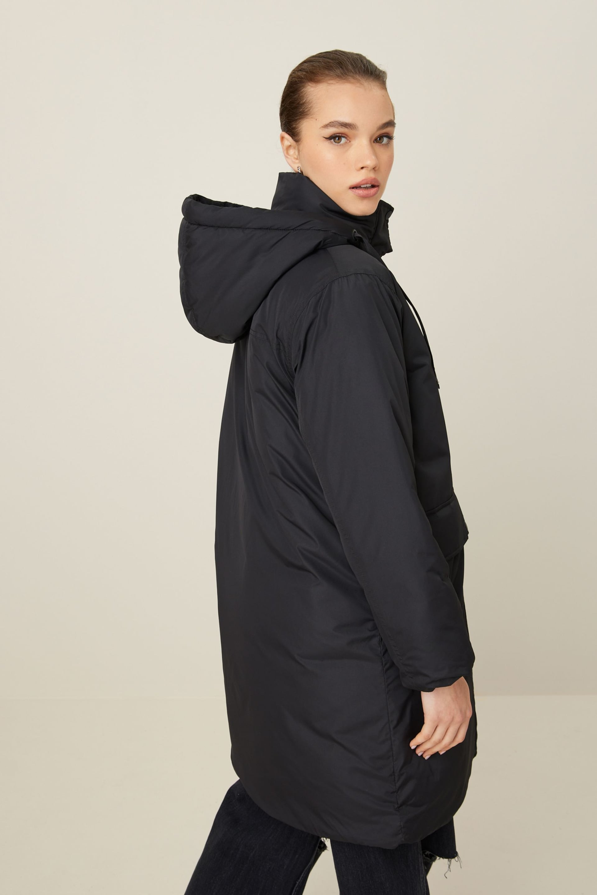 Black Longline Padded Coat - Image 3 of 10