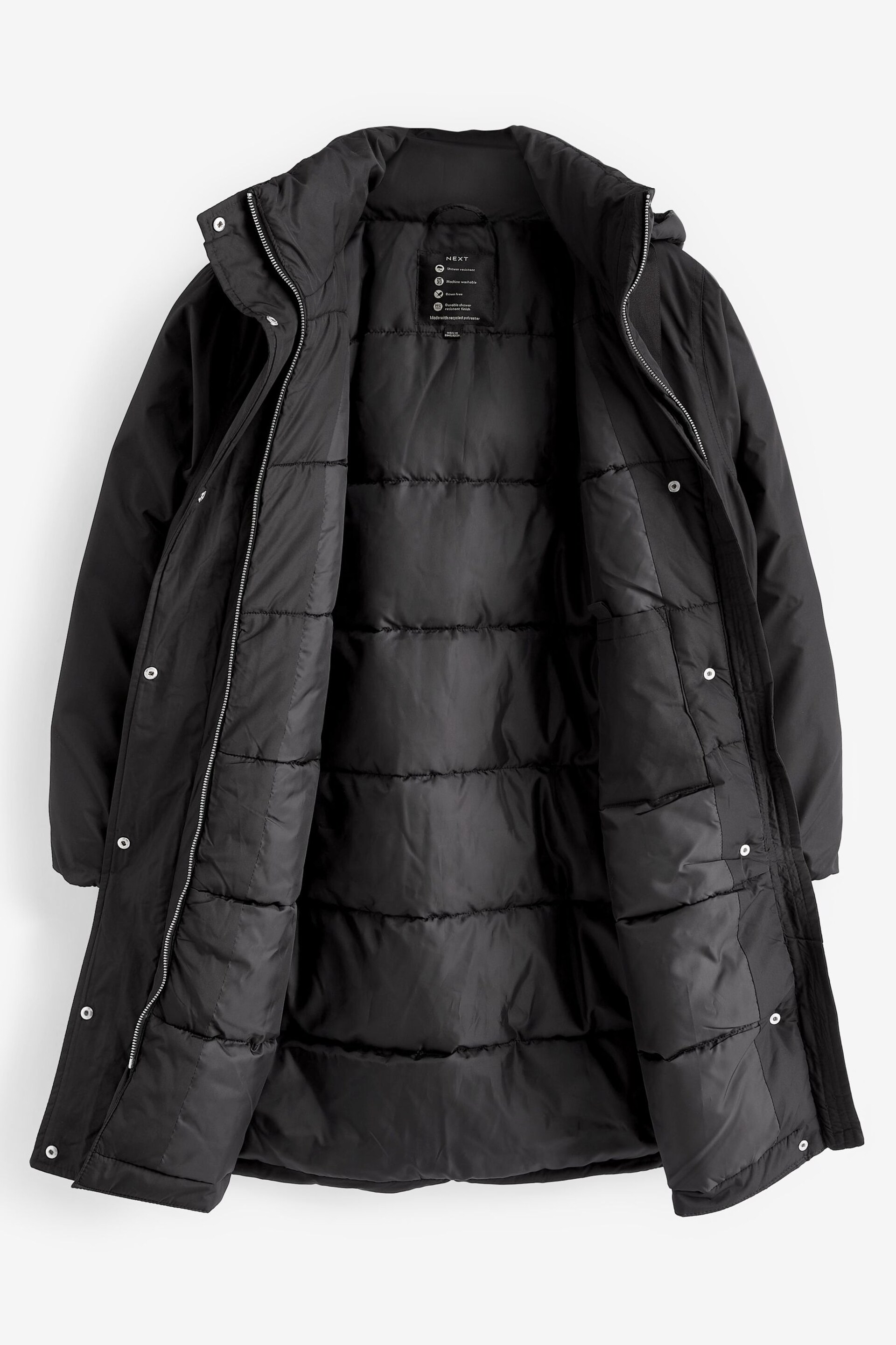 Black Longline Padded Coat - Image 7 of 10