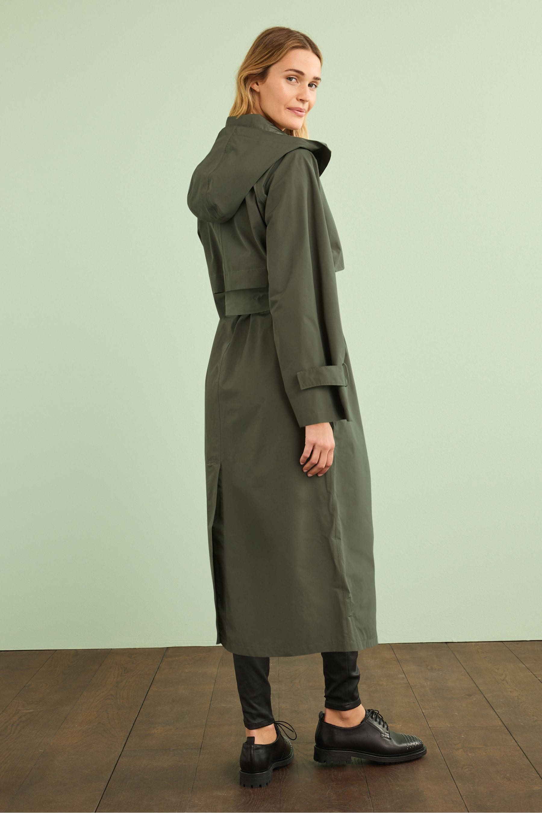 Green hooded trench coat cheap