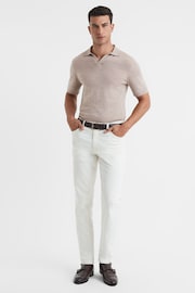 Reiss Wheat Melange Duchie Merino Wool Open Collar Polo Shirt - Image 3 of 6