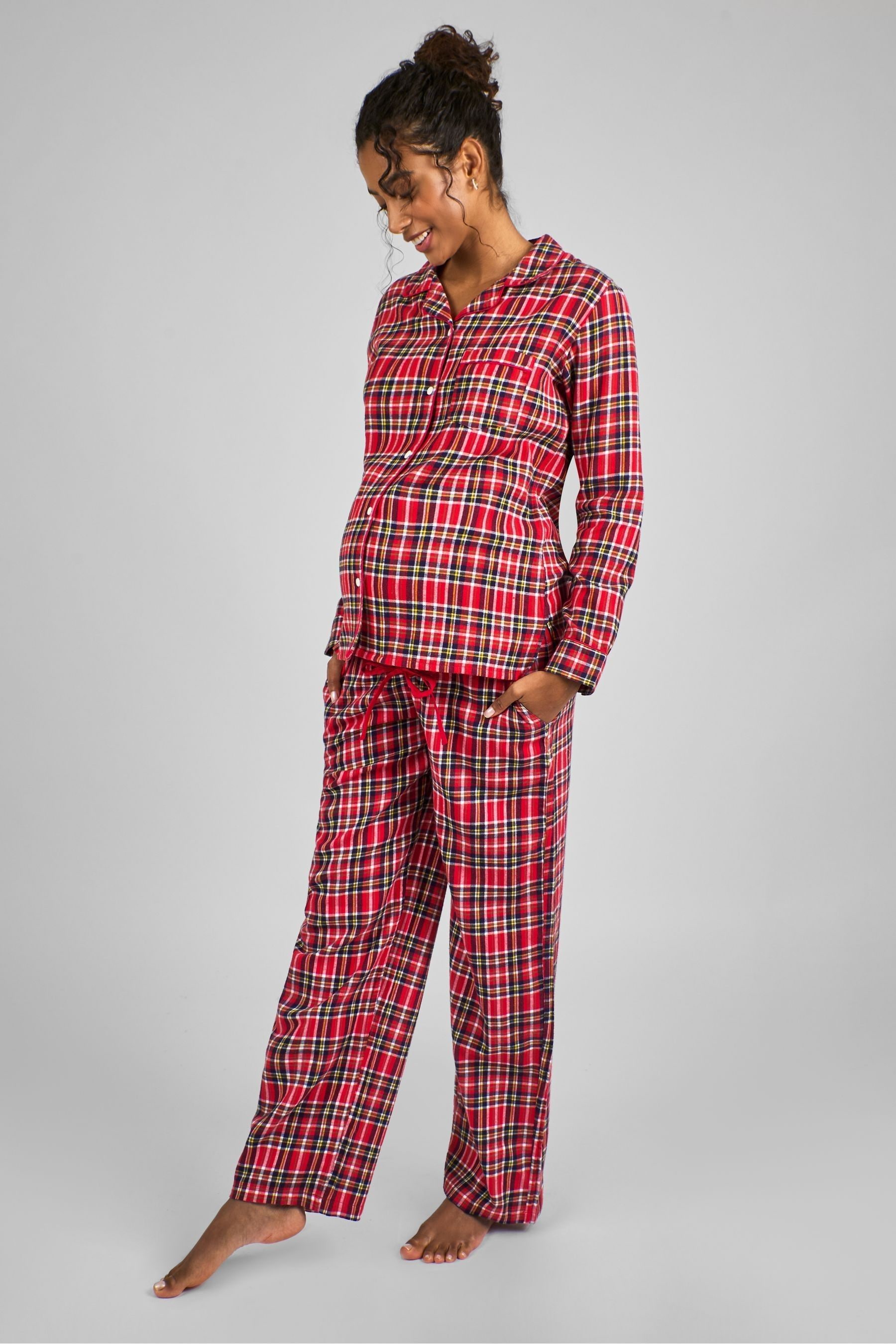 JoJo Maman Bebe Red Tartan Maternity Nursing Pyjama Set Small Womens
