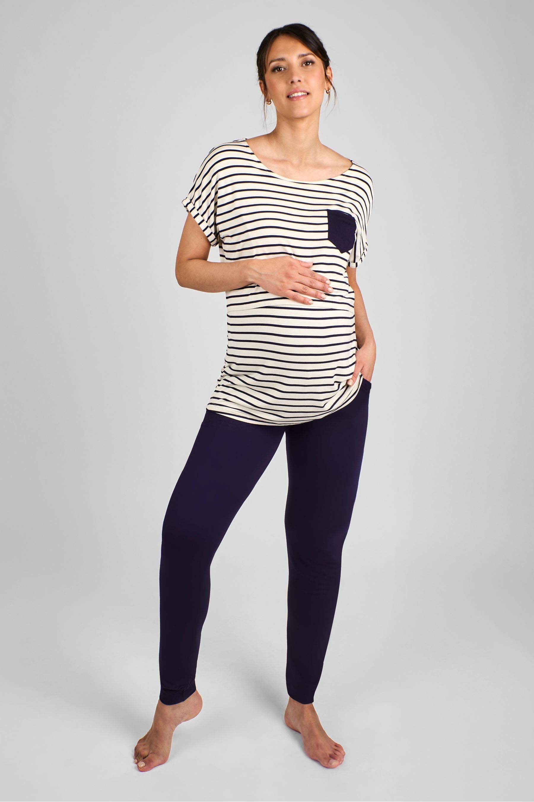 JoJo Maman Bebe Navy Stripe Maternity Nursing Pyjama Set Large NAVY BLUE Womens