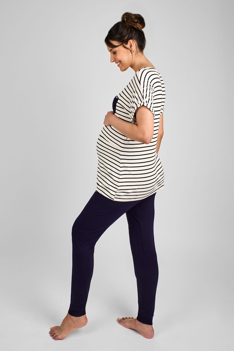 JoJo Maman Bébé Navy Stripe Maternity & Nursing Pyjama Set - Image 2 of 5