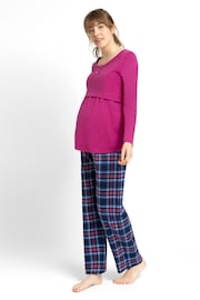 JoJo Maman Bébé Fuchsia/Navy Check Maternity & Nursing Pyjama Set - Image 1 of 2