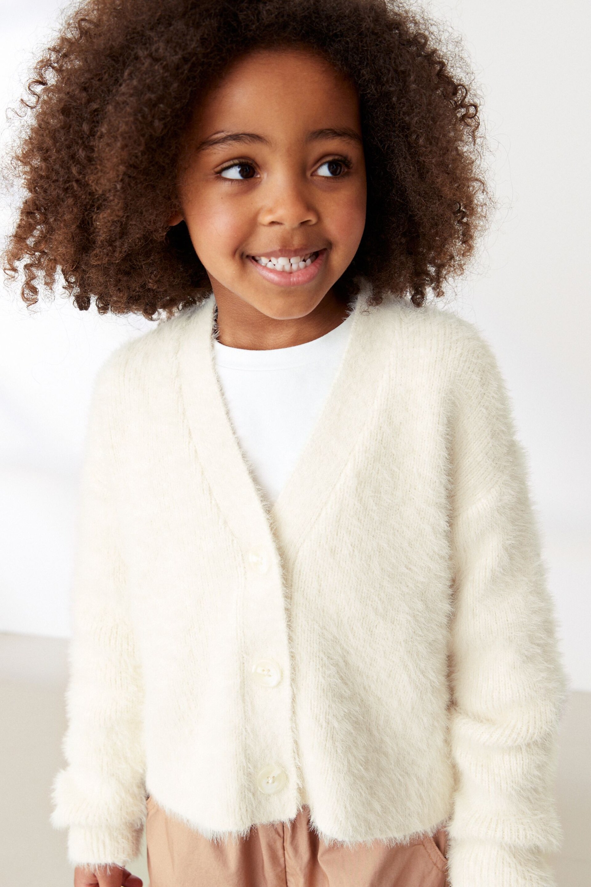 Ecru White Fluffy Cardigan (3-16yrs) - Image 1 of 7