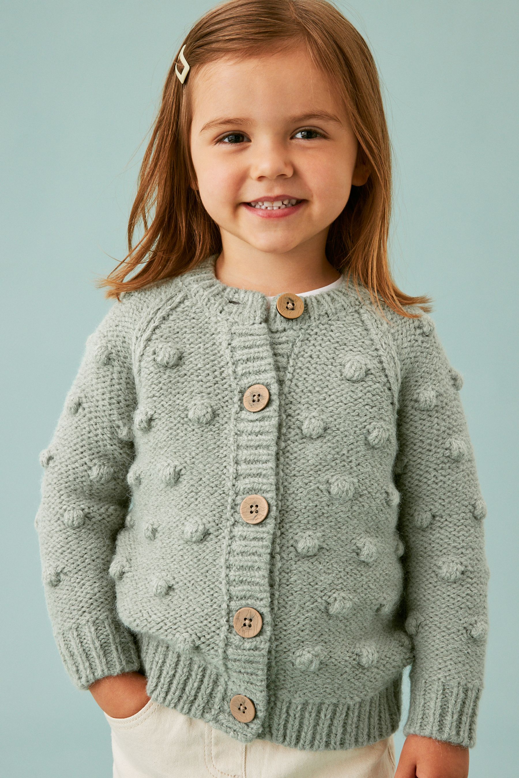 Buy Sage Green Chunky Knit Bobble Cardigan 3mths 10yrs from Next Luxembourg