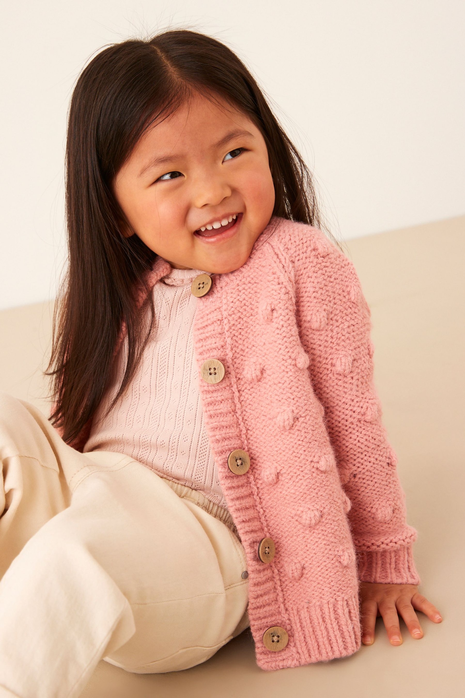 Pink Chunky Knit Bobble Cardigan (3mths-10yrs) - Image 3 of 7