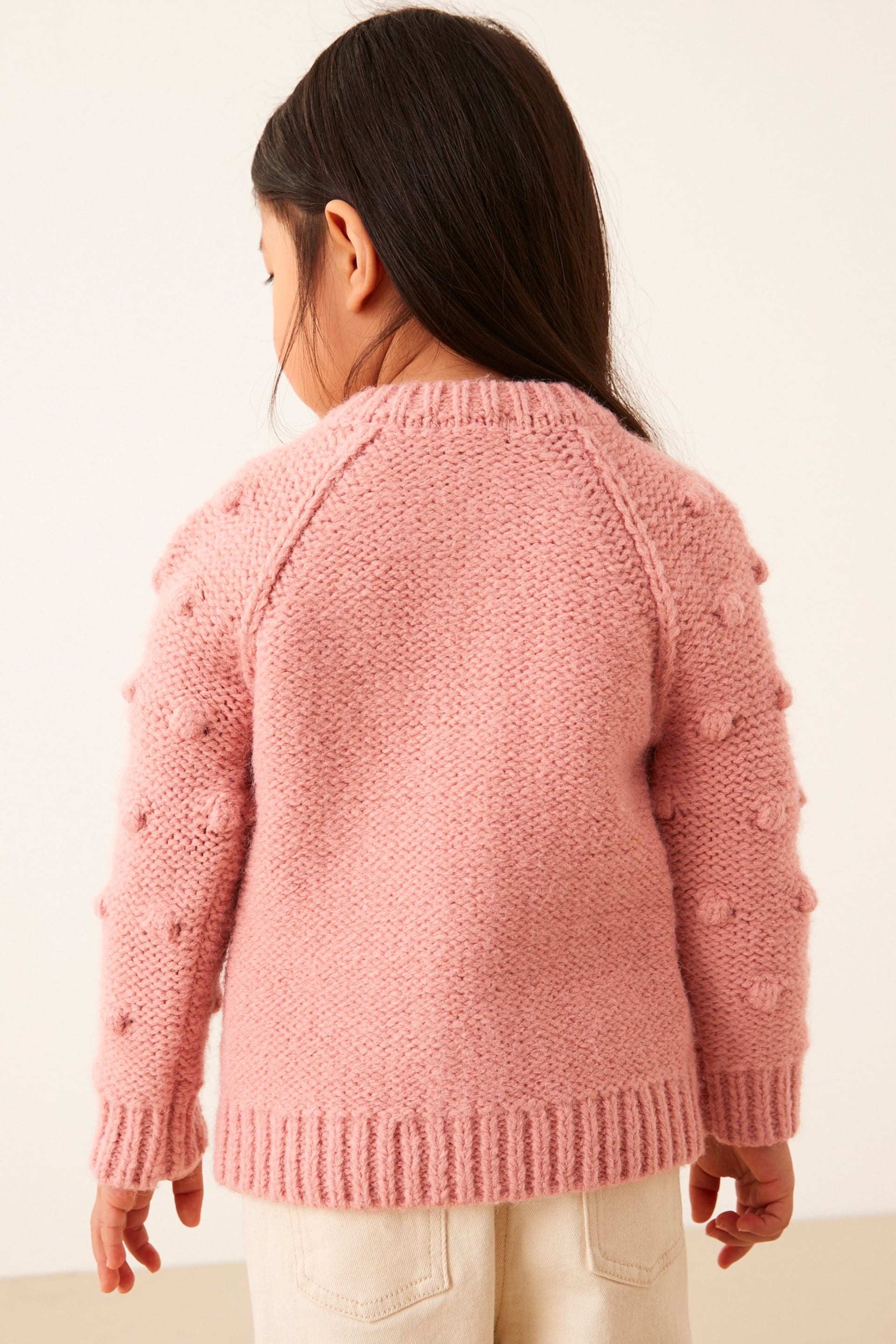 Pink Chunky Knit Bobble Cardigan (3mths-10yrs) - Image 4 of 7