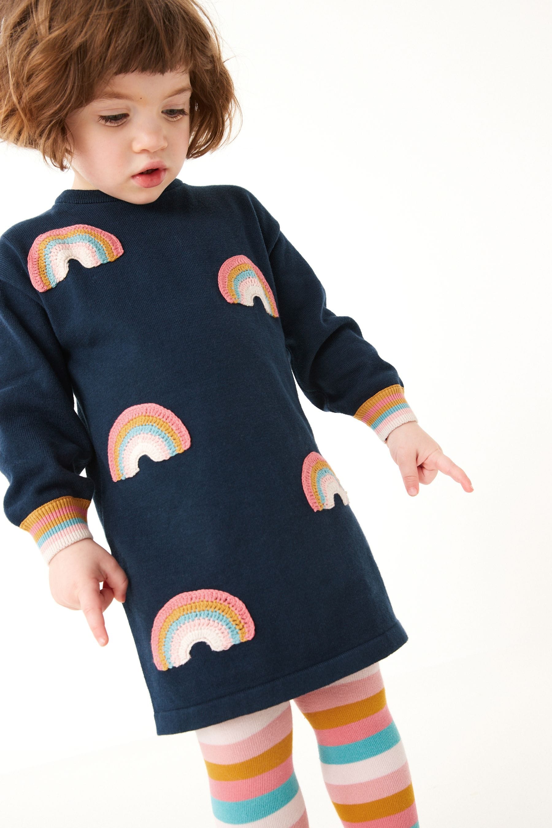 Buy Navy Blue Rainbow Jumper Dress Tights Set 3mths 7yrs from Next Luxembourg