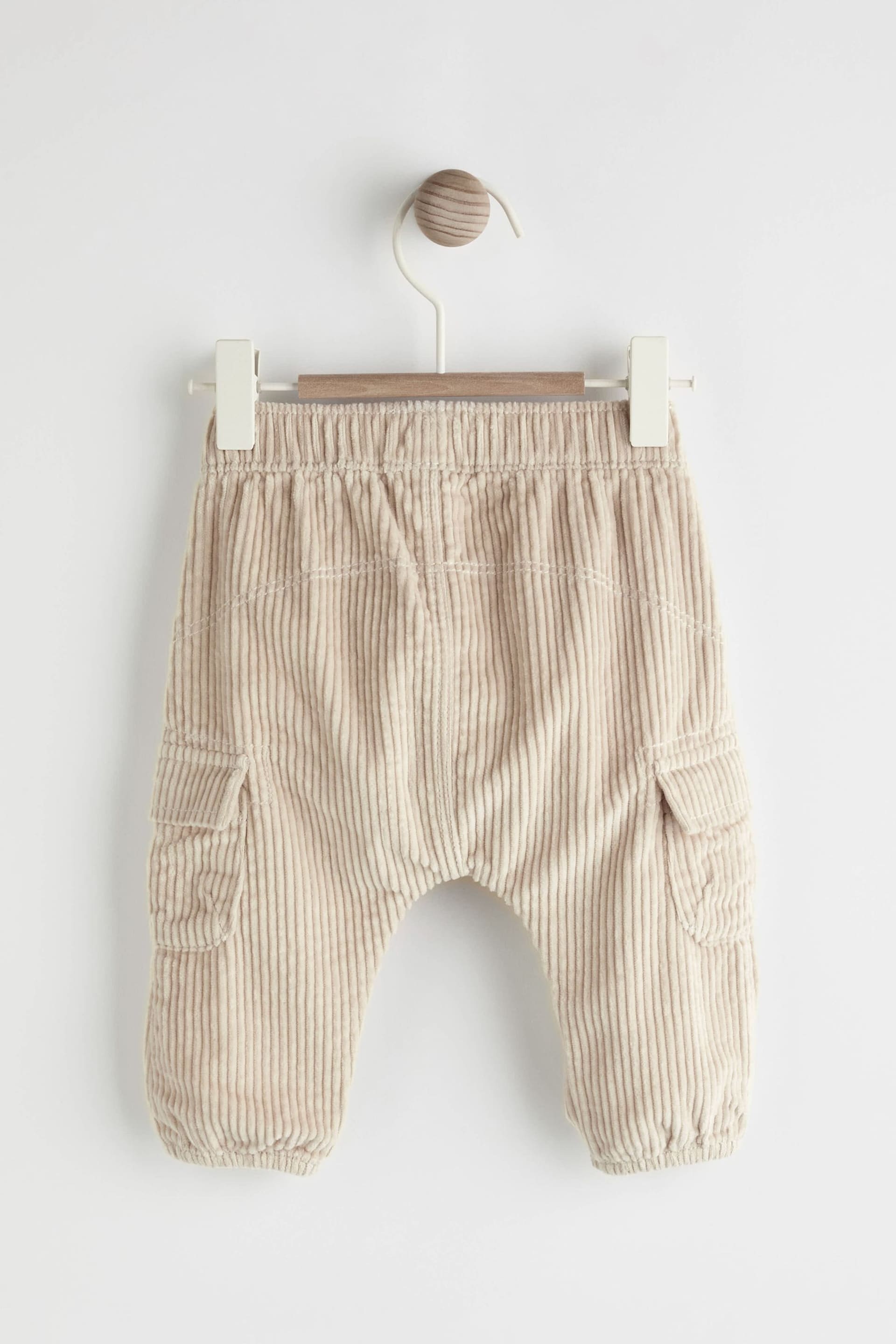 Neutral Corduroy Baby Cargo Joggers - Image 2 of 6