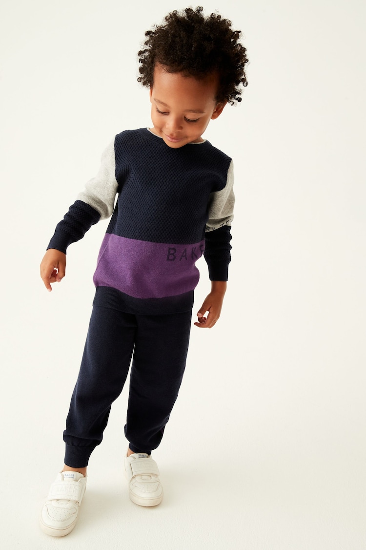 Baker by Ted Baker (0-6yrs) Navy Knitted Sweater and Joggers Set - Image 1 of 11