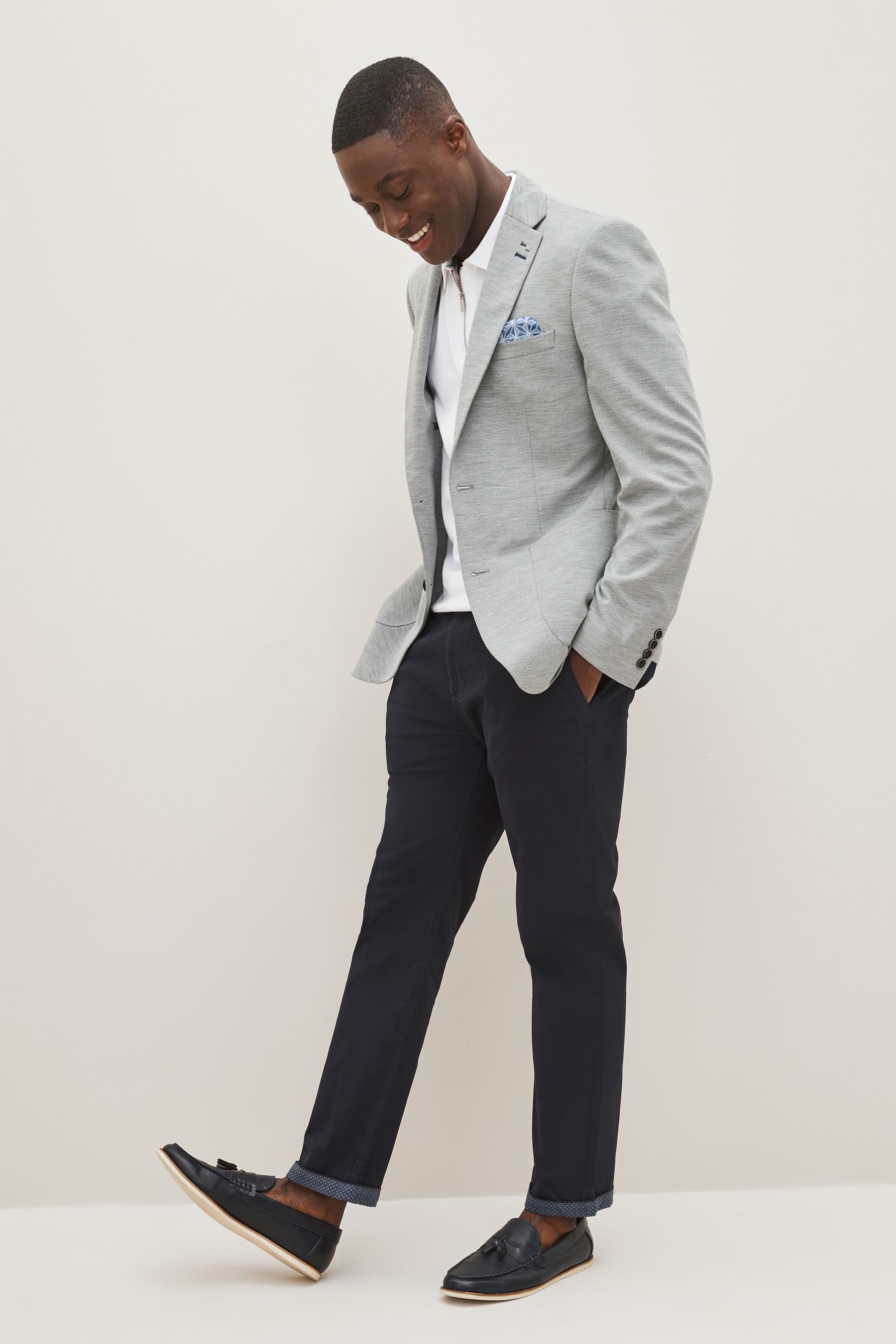 Grey blazer black pants white shirt store