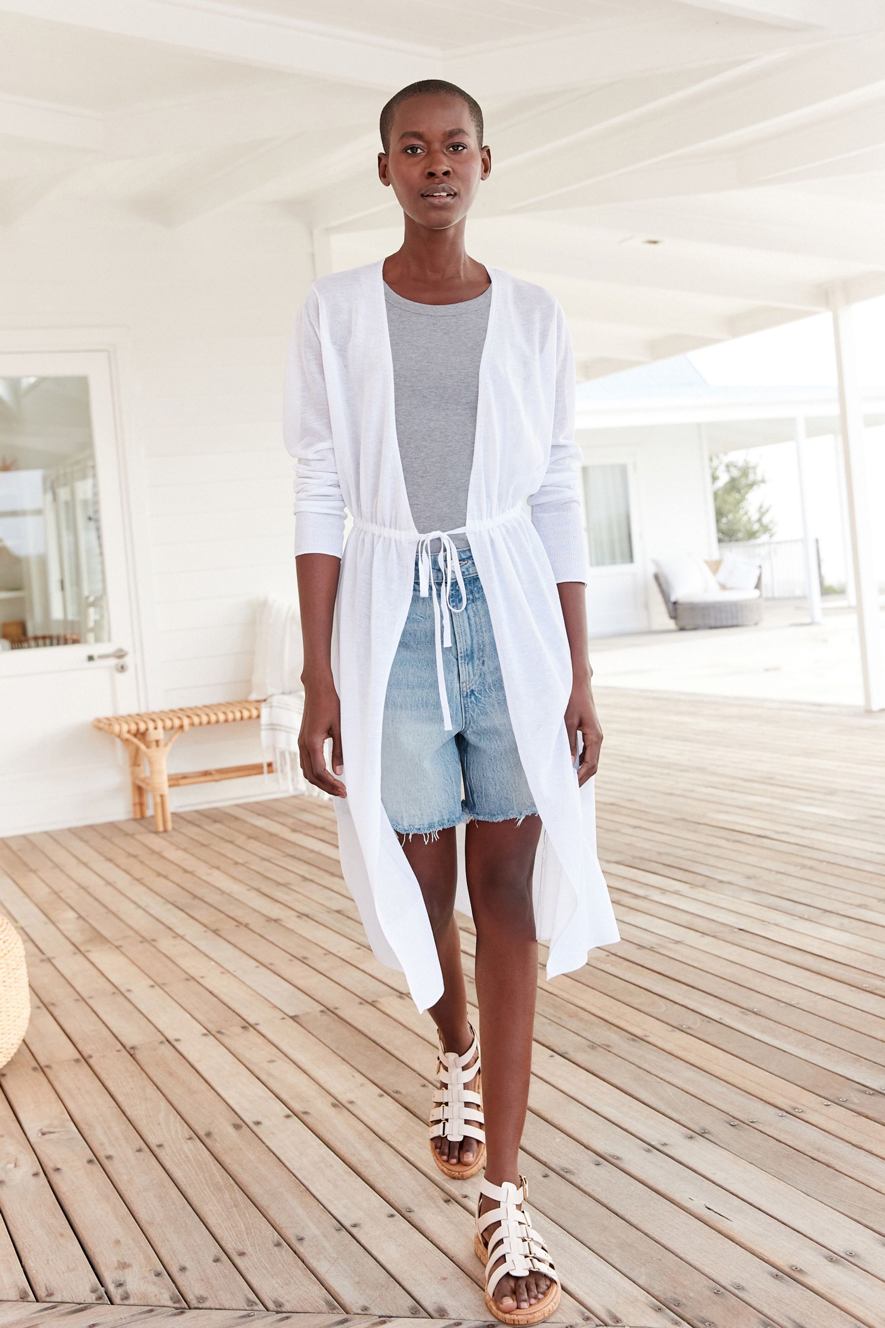 Buy White Sheer Longline Tie Waist Cardigan from Next Austria