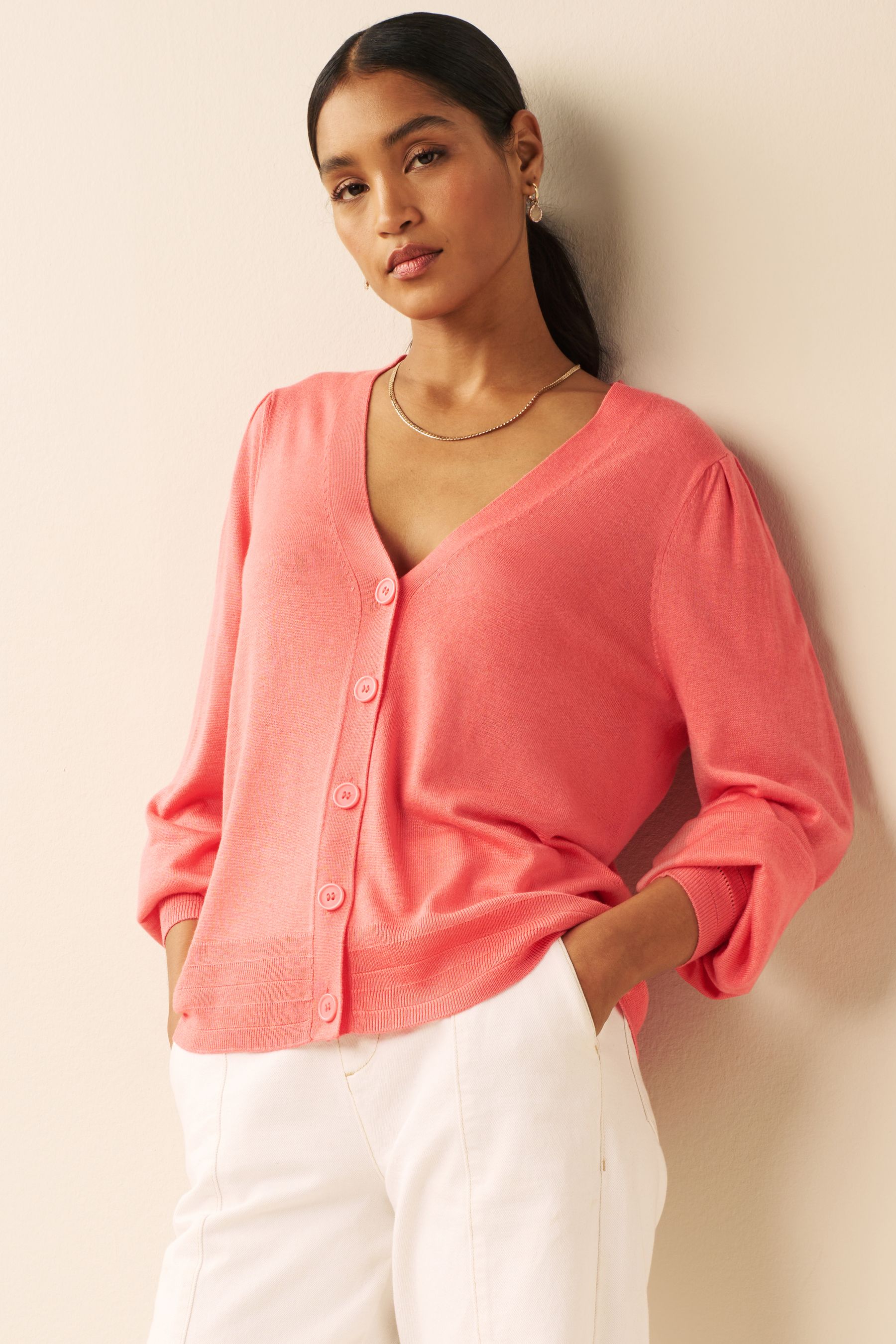 Buy Coral Pink Next Button Cardigan from Next Luxembourg