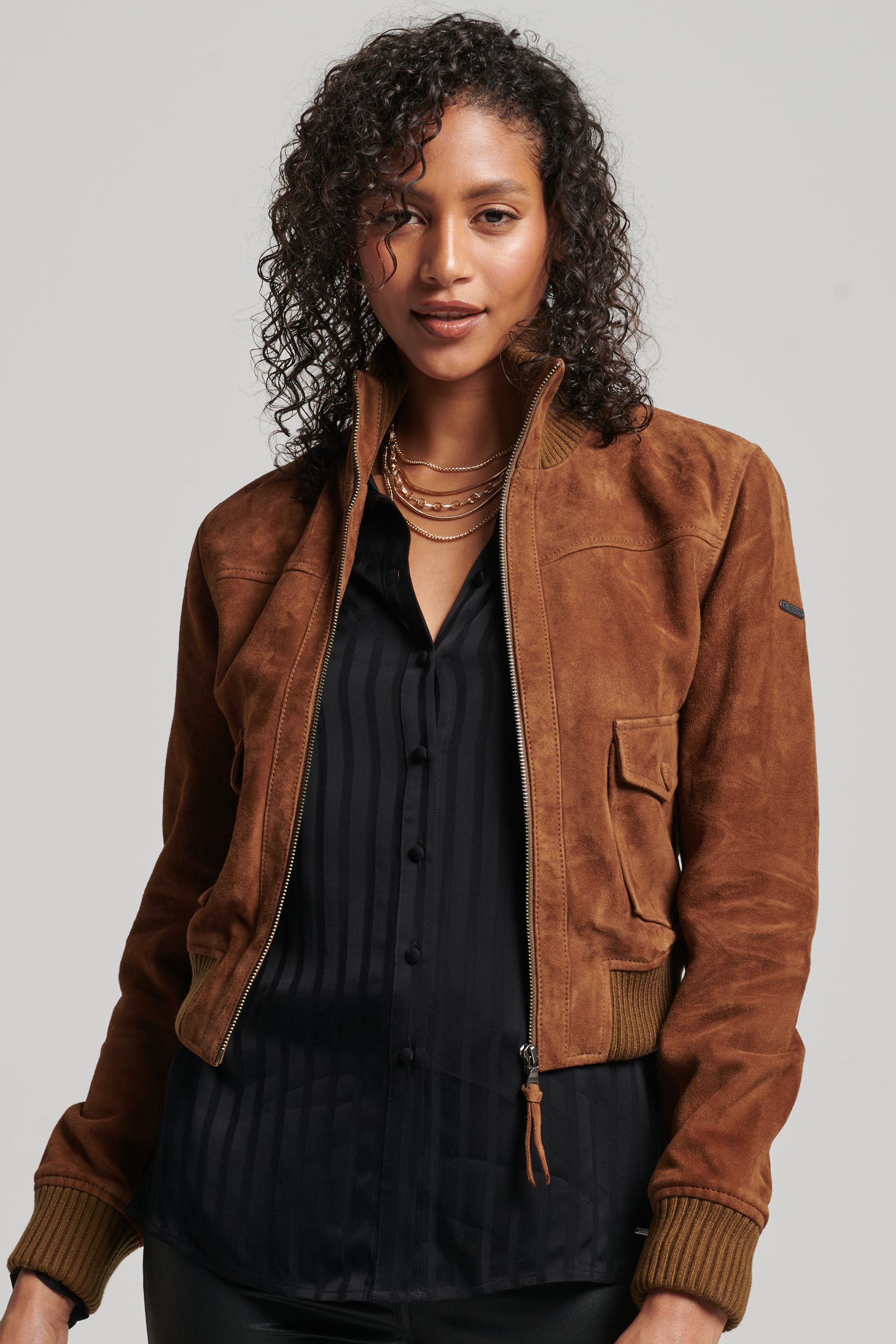 Buy Superdry Brown Studios Knit Collar Suede Bomber Jacket from Next Ireland