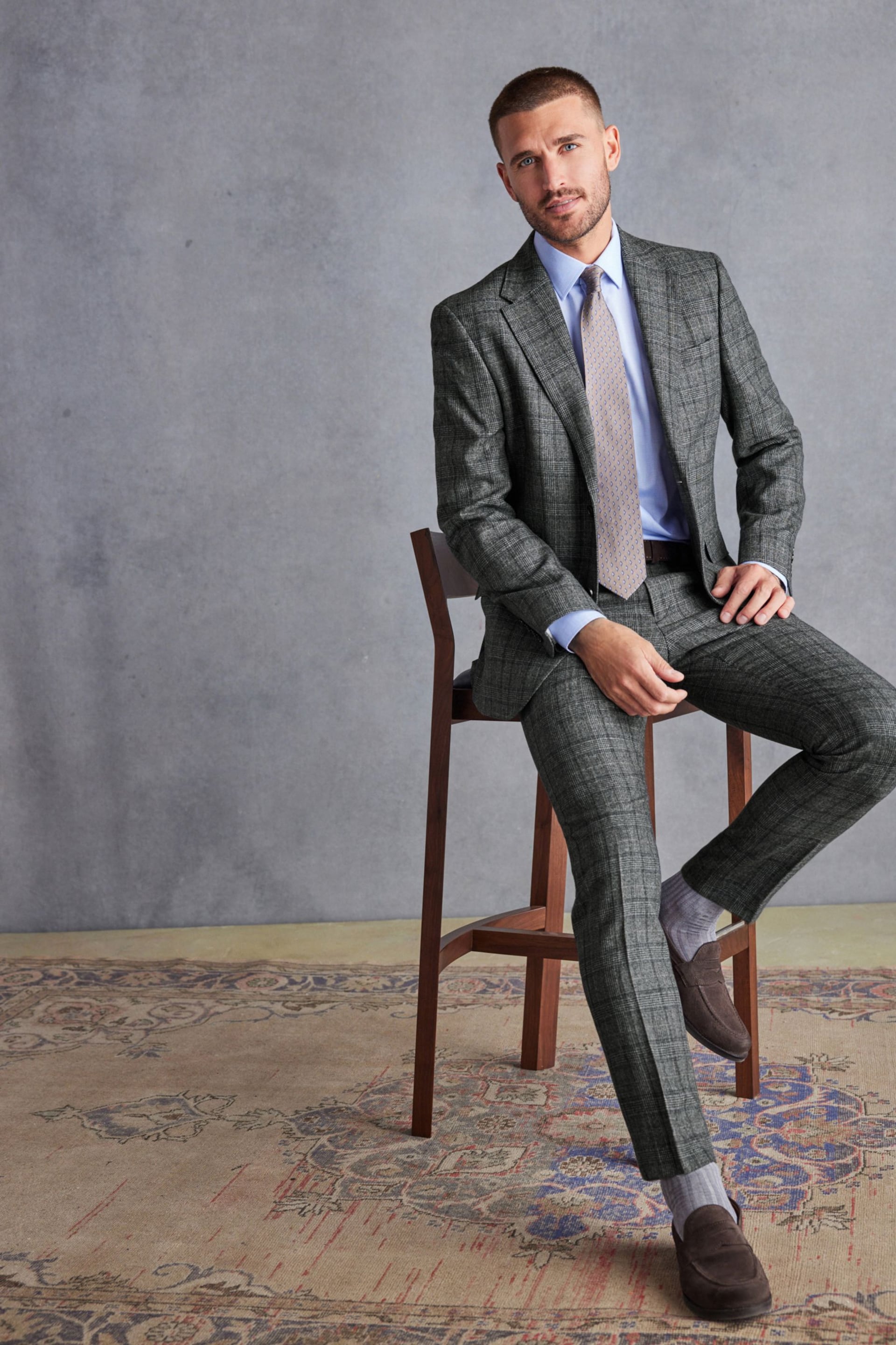 Grey Slim Fit Signature Check Suit: Jacket - Image 3 of 12