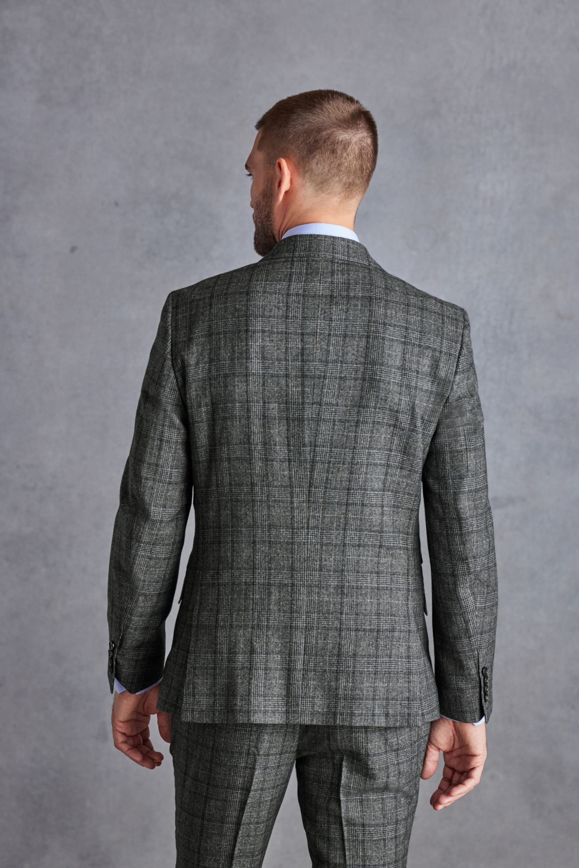 Grey Slim Fit Signature Check Suit: Jacket - Image 4 of 12
