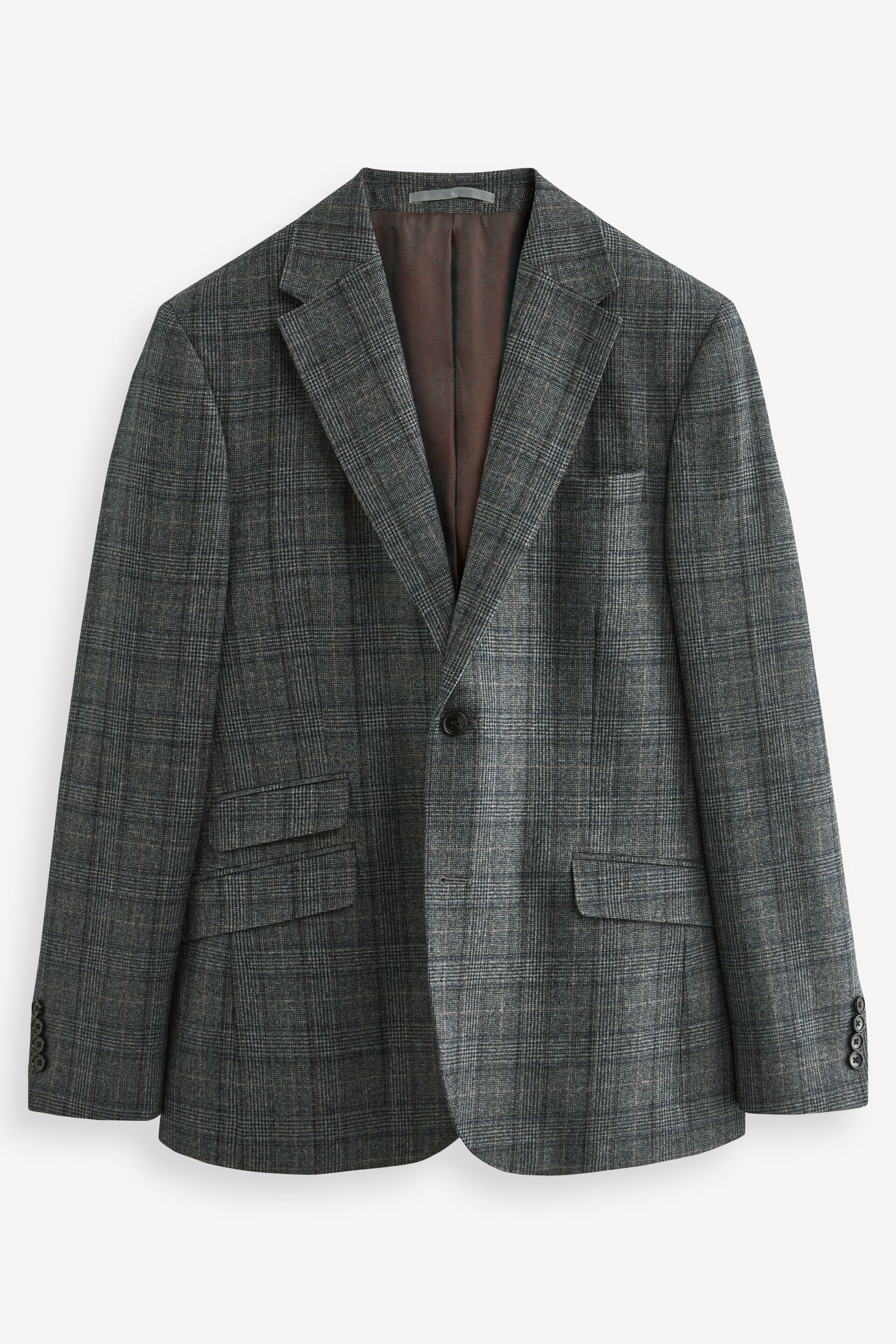 Grey Slim Fit Signature Check Suit: Jacket - Image 7 of 12