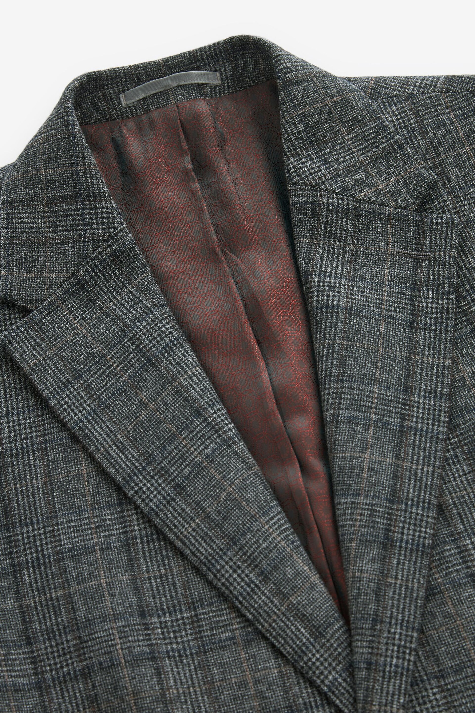Grey Slim Fit Signature Check Suit: Jacket - Image 8 of 12