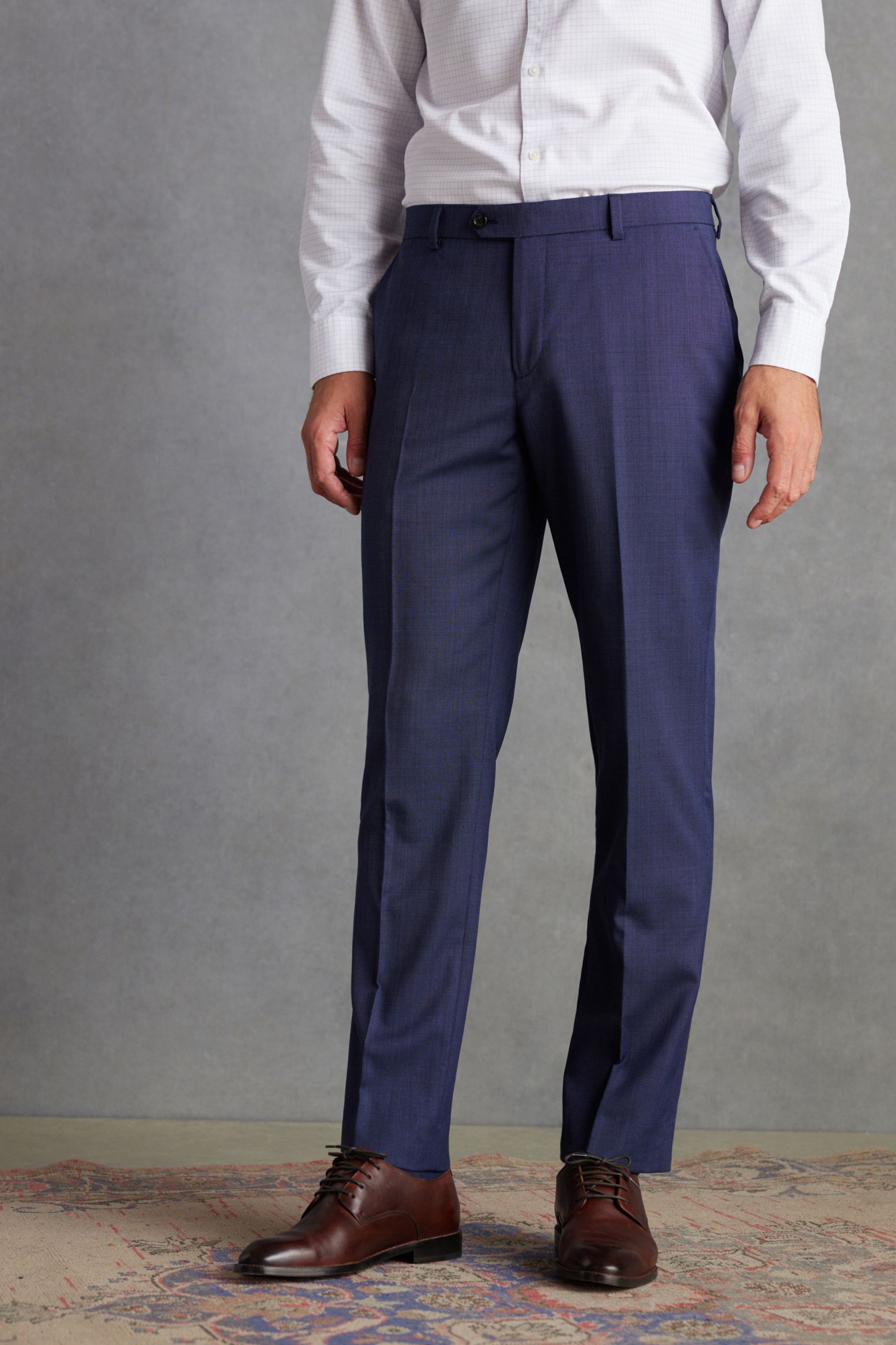 Buy Blue Tailored Fit Signature Wool Textured Suit Trousers from Next Ukraine