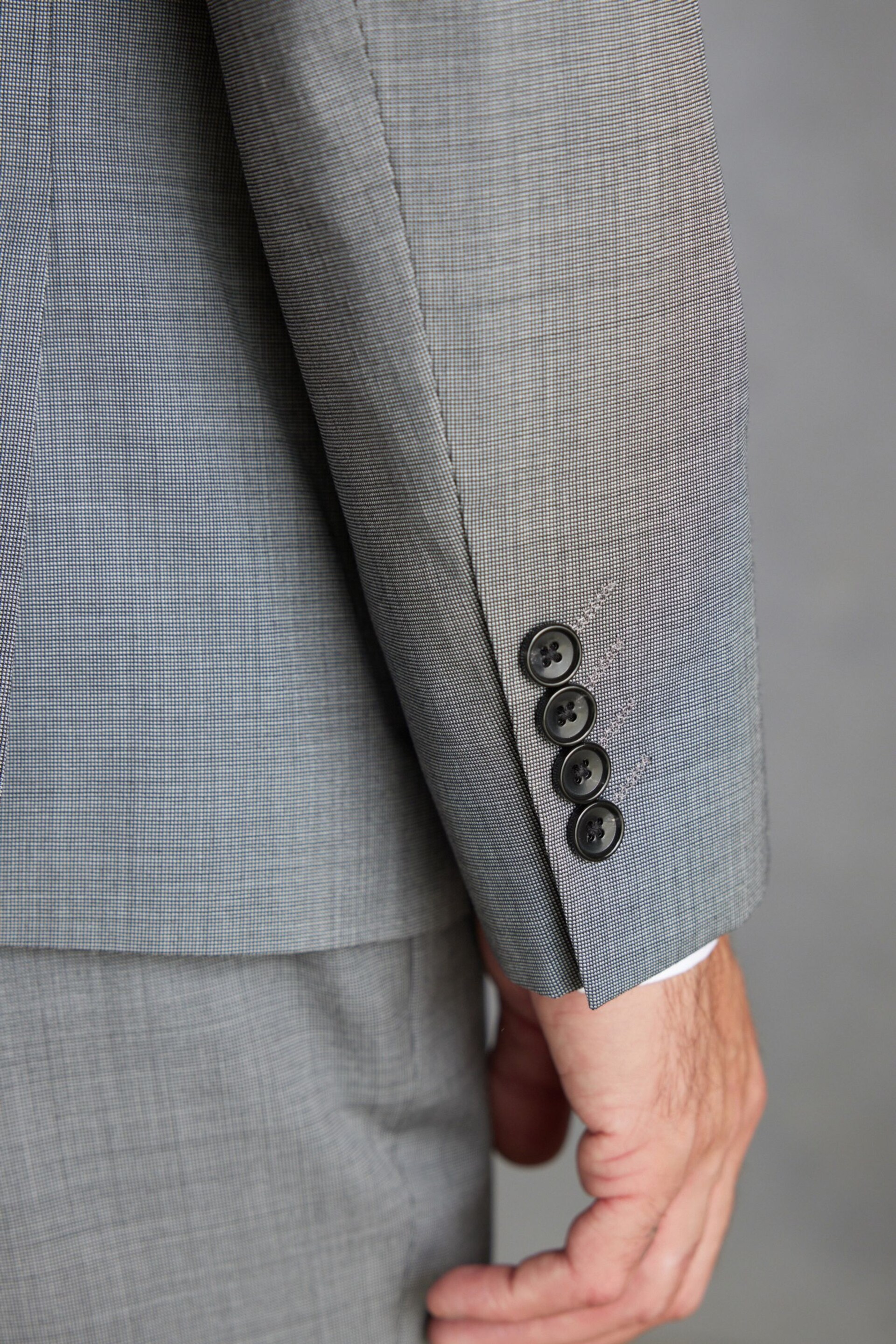 Grey Tailored Fit Signature Wool Textured Suit Jacket - Image 6 of 13