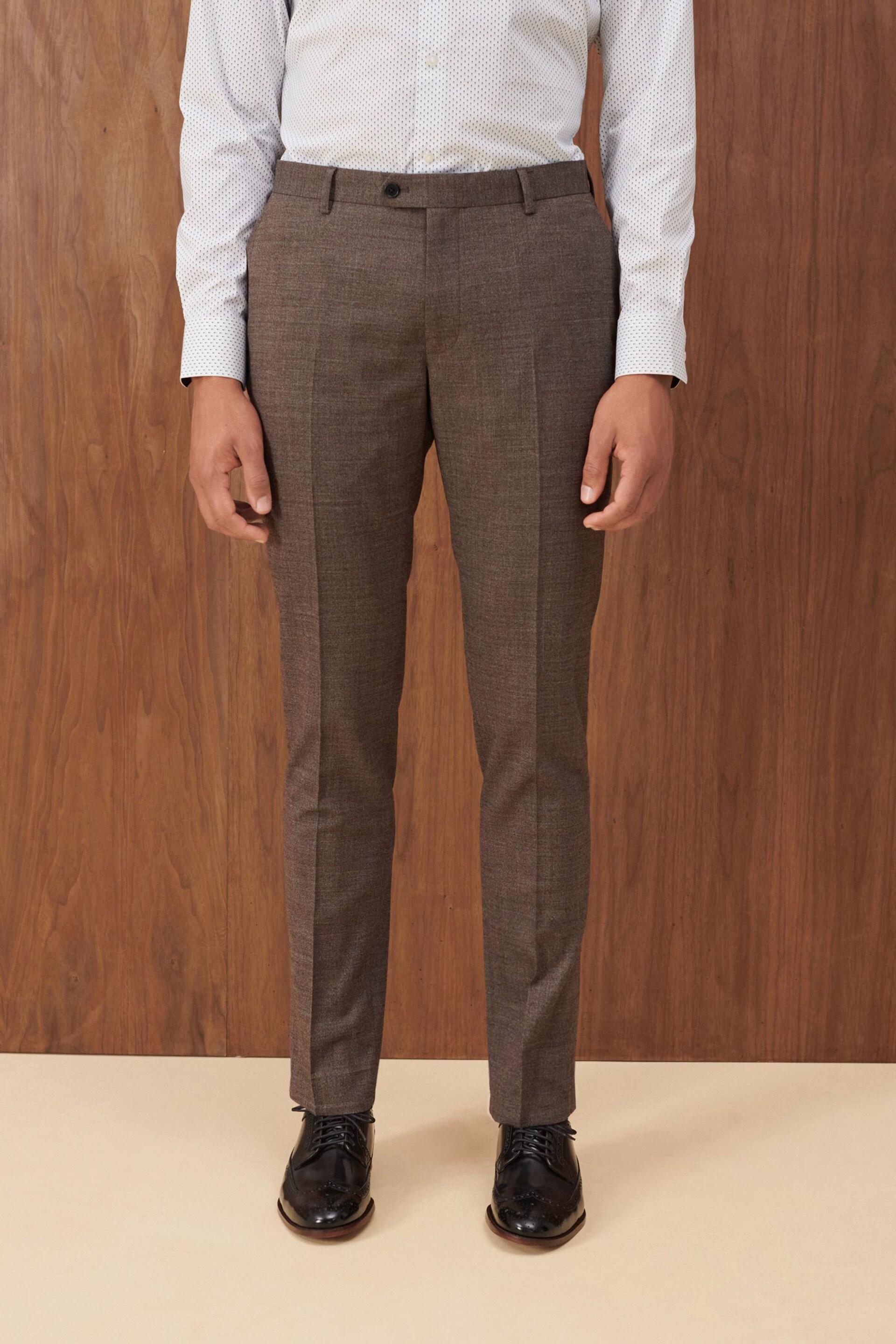 Taupe Slim Wool Blend Textured Suit: Trousers - Image 1 of 11