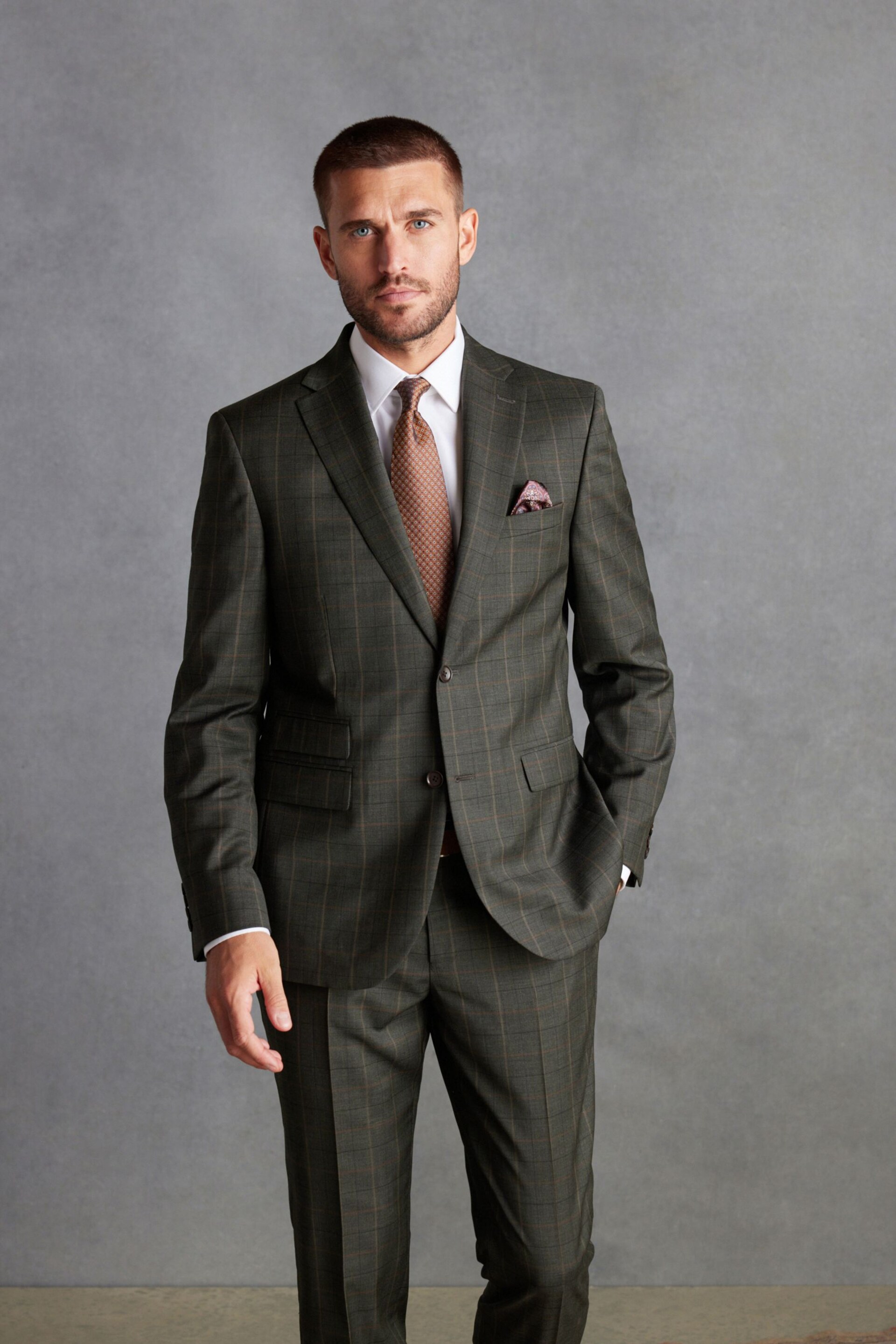 Green Tailored Fit Signature Empire Mills British Fabric Check Suit Jacket - Image 1 of 11