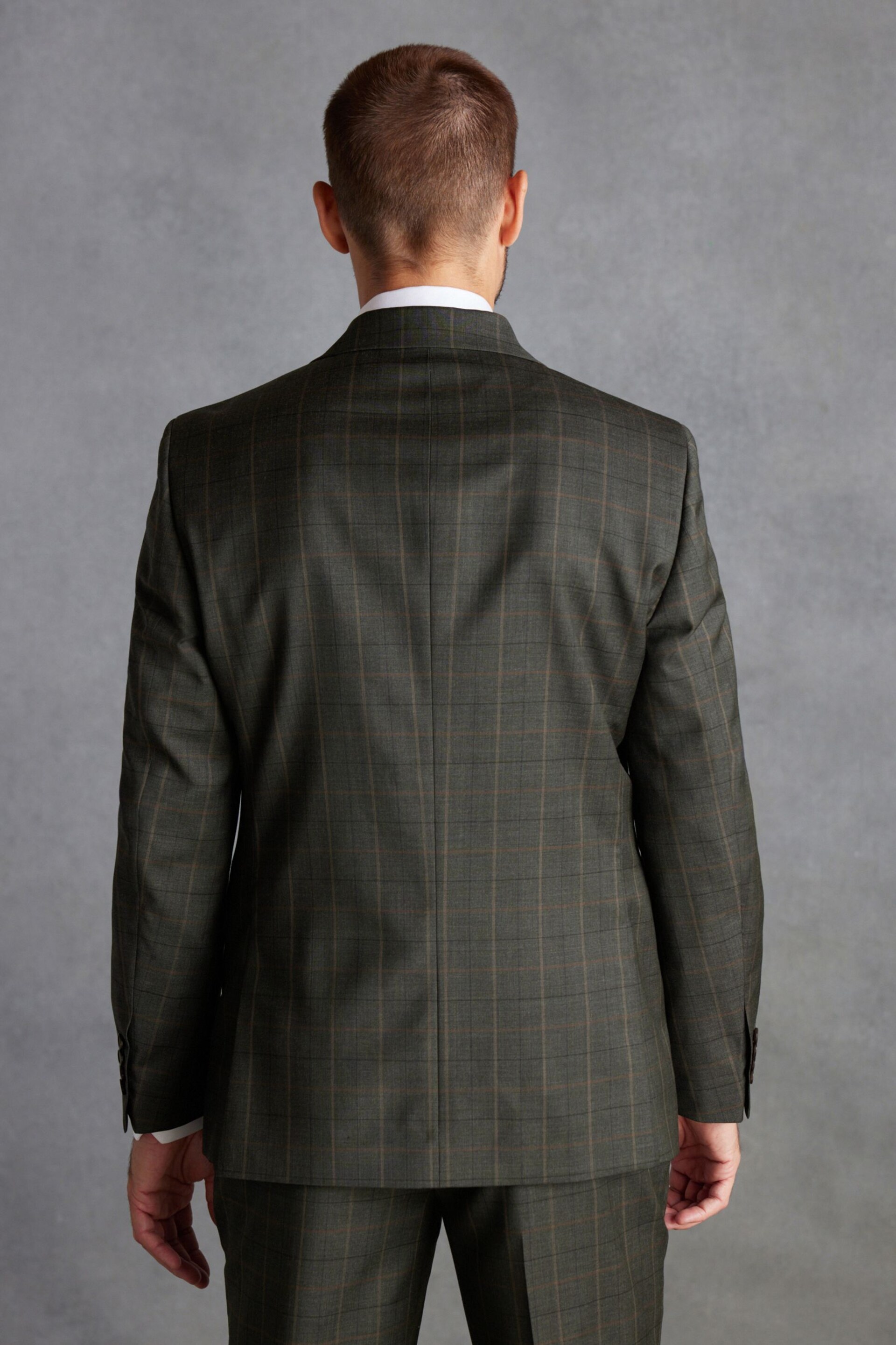 Green Tailored Fit Signature Empire Mills British Fabric Check Suit Jacket - Image 3 of 11