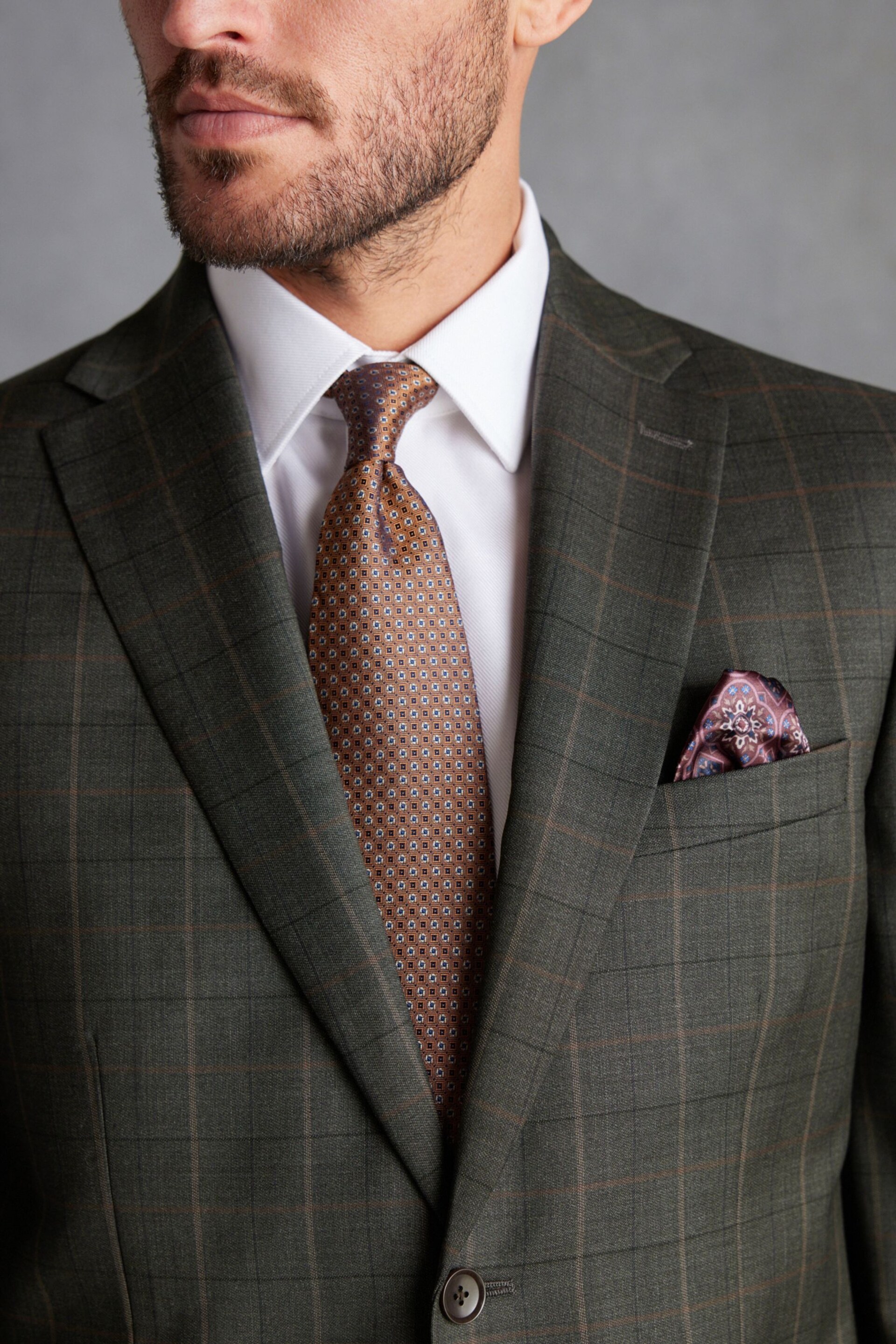 Green Tailored Fit Signature Empire Mills British Fabric Check Suit Jacket - Image 4 of 11