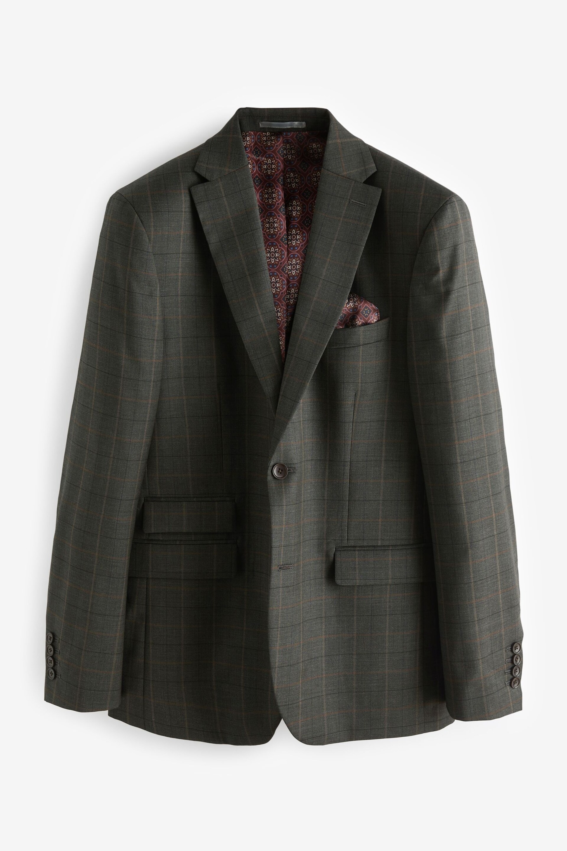 Green Tailored Fit Signature Empire Mills British Fabric Check Suit Jacket - Image 6 of 11