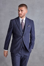 Navy Blue Slim Fit Signature Italian Fabric Check Suit: Jacket - Image 1 of 14