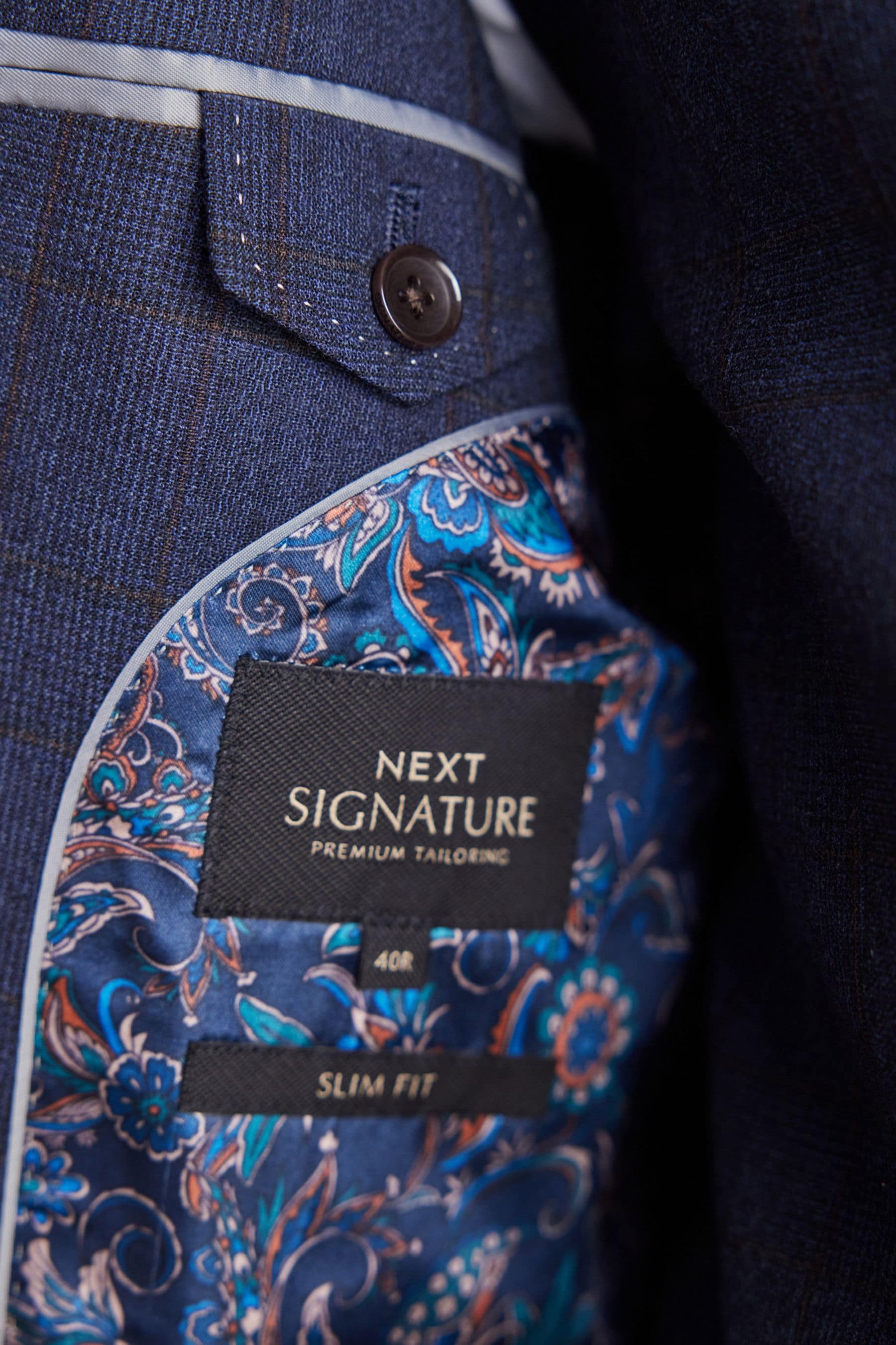 Buy Navy Blue Slim Fit Signature Italian Fabric Check Suit Jacket from Next United Arab Emirates