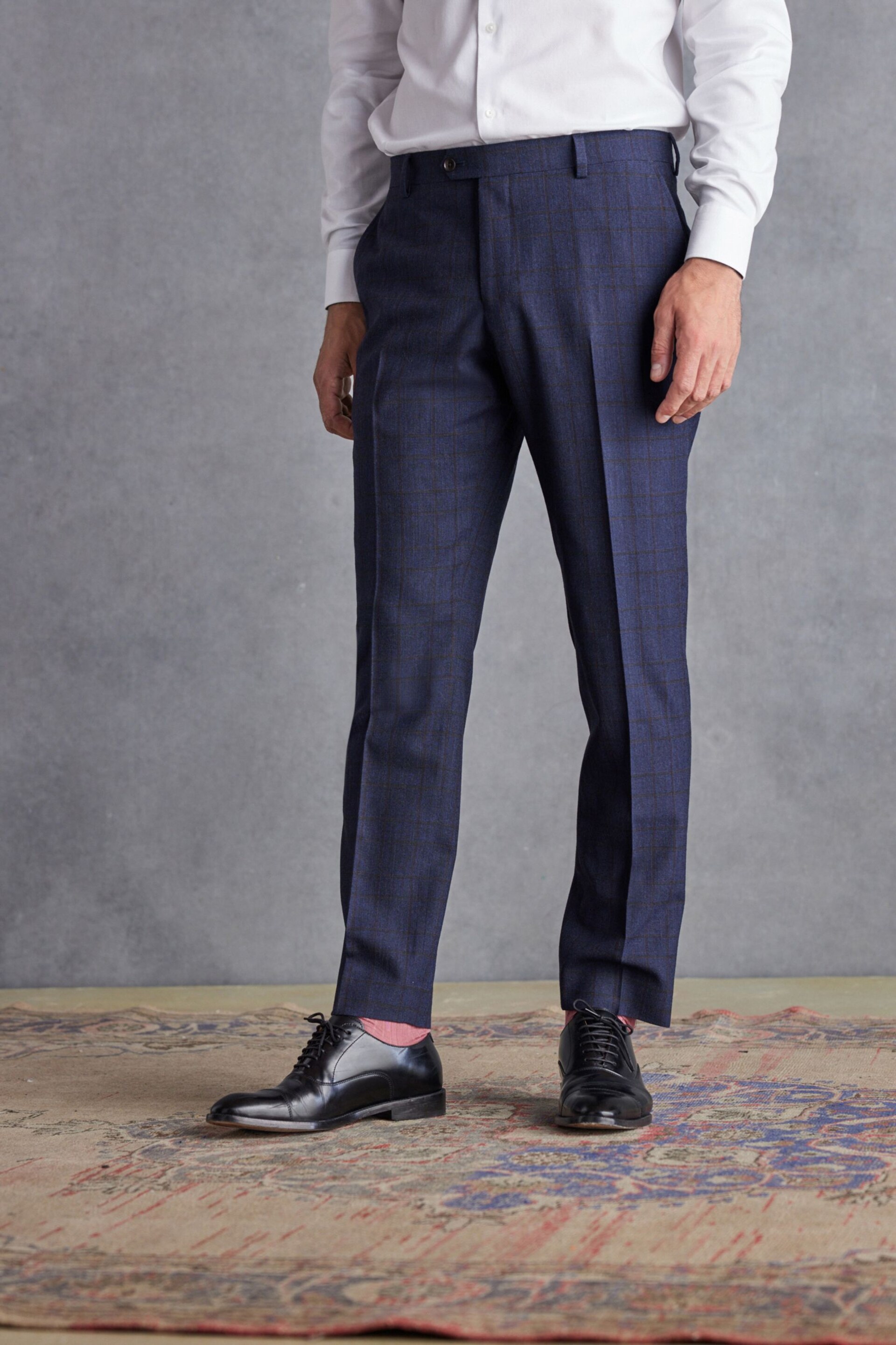 Navy Signature Italian Fabric Check Suit: Trousers - Image 1 of 12