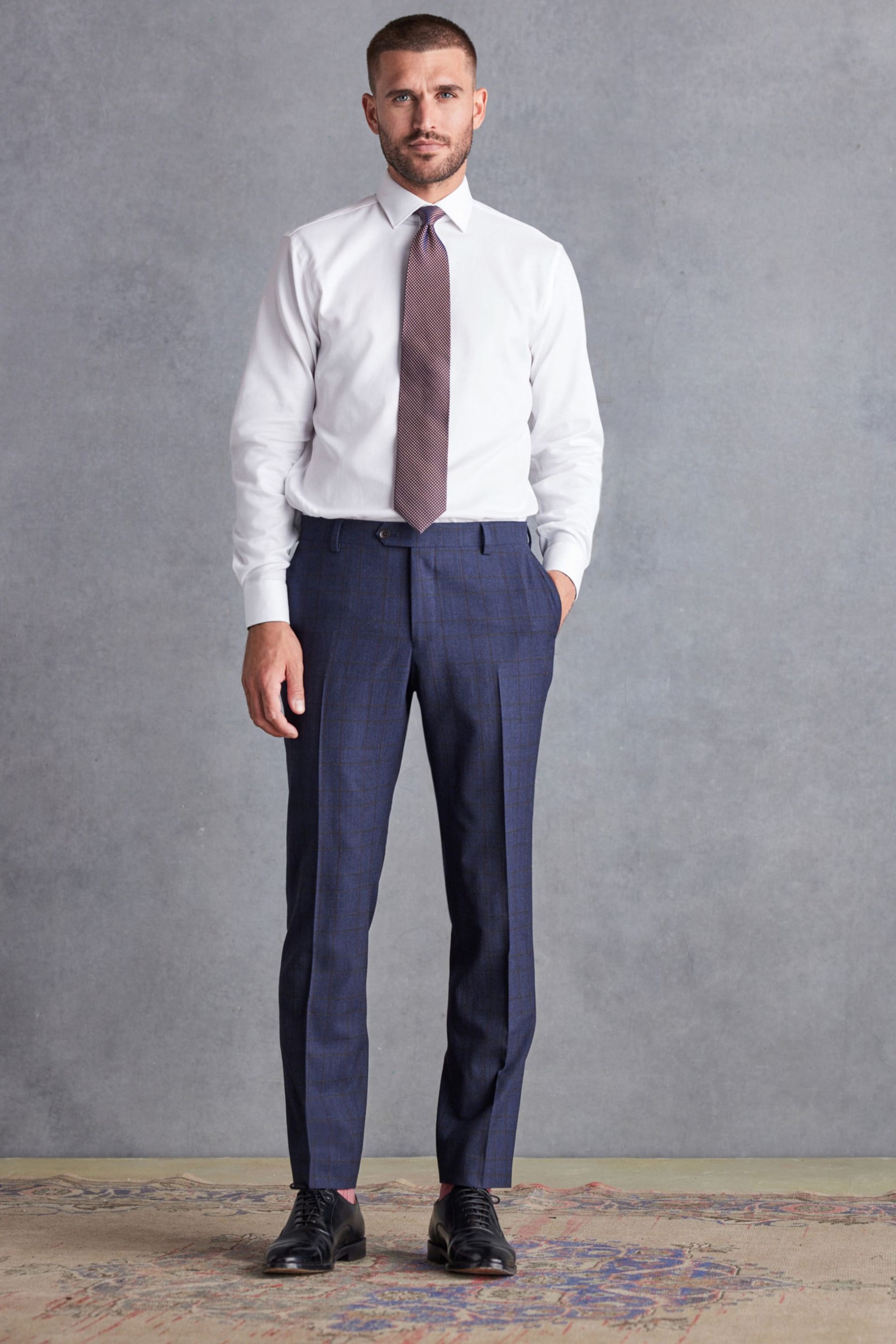 Navy Signature Italian Fabric Check Suit: Trousers - Image 2 of 12