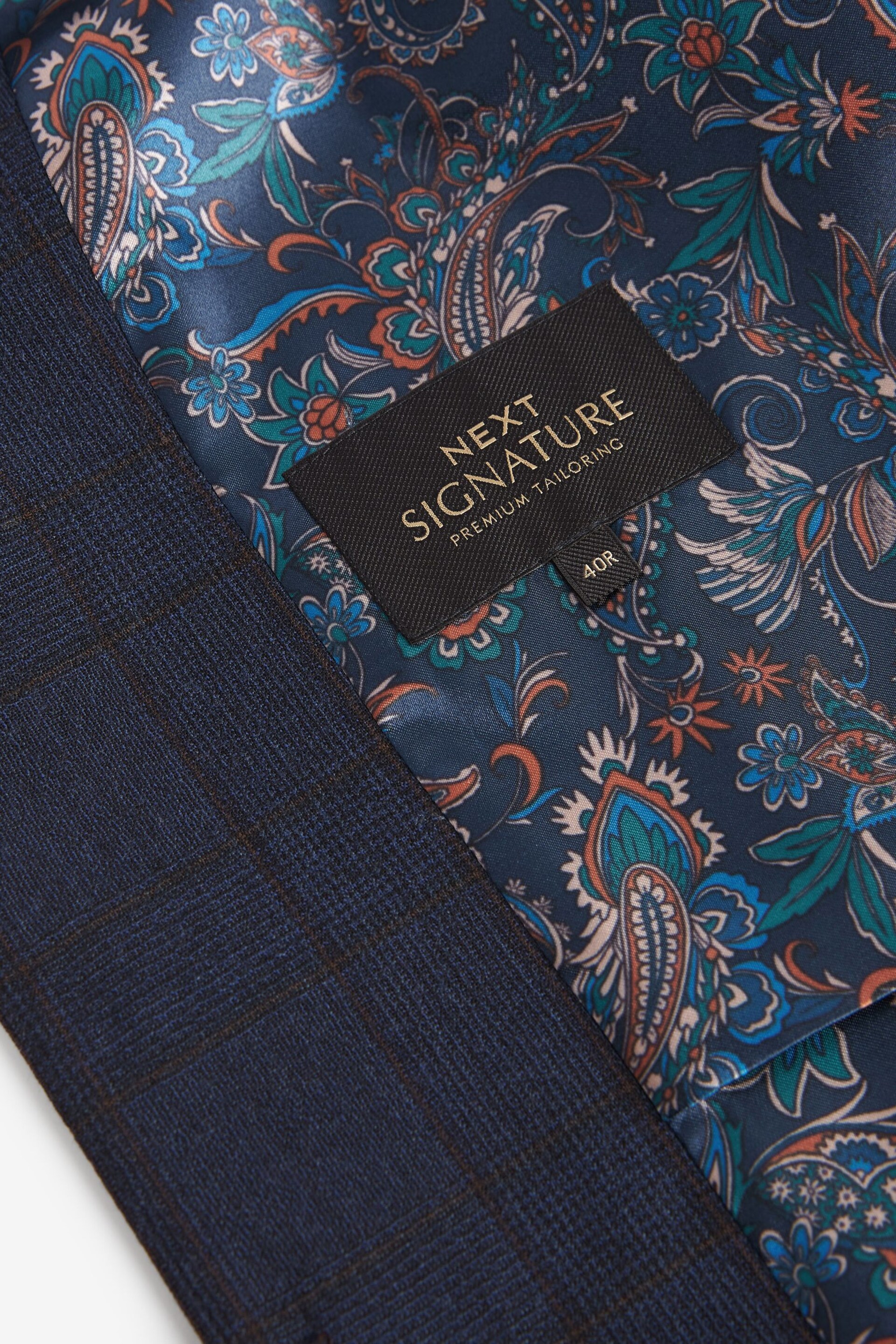 Navy Blue Signature Italian Fabric Check Suit Waistcoat - Image 10 of 11
