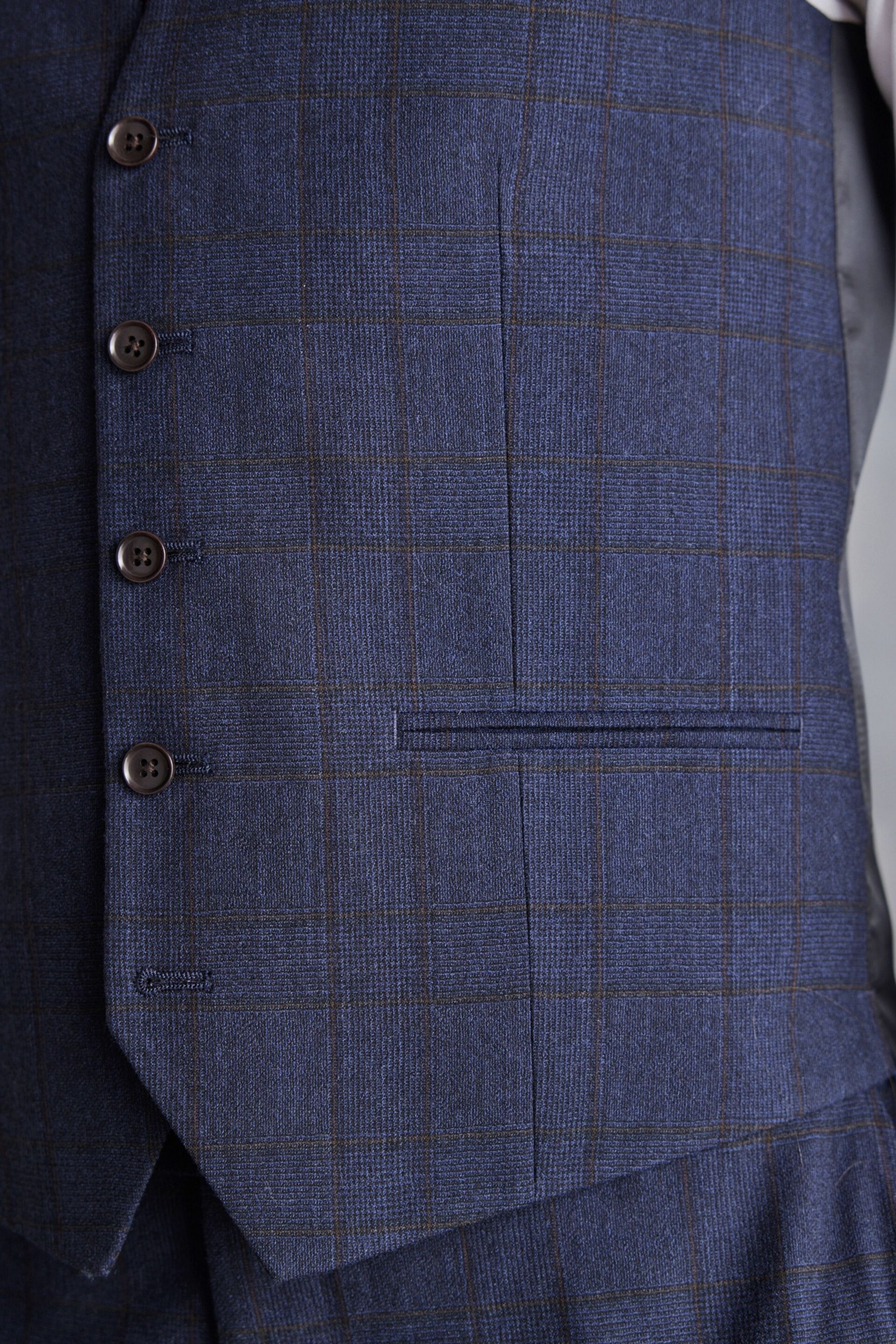 Navy Blue Signature Italian Fabric Check Suit Waistcoat - Image 6 of 11