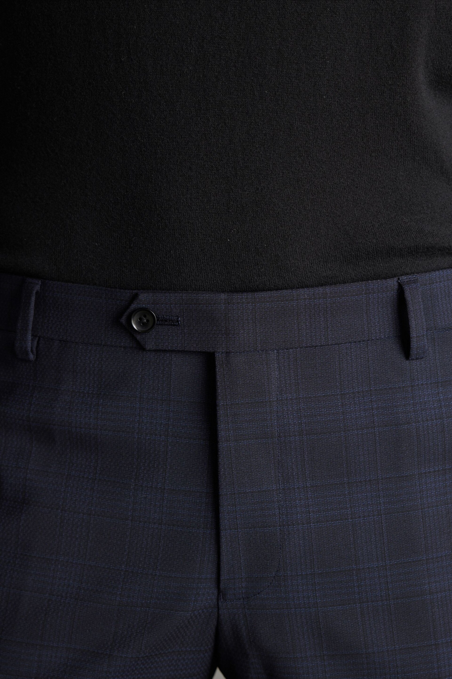 Navy Blue Signature Zignone Italian Fabric Check Suit Trousers - Image 4 of 10