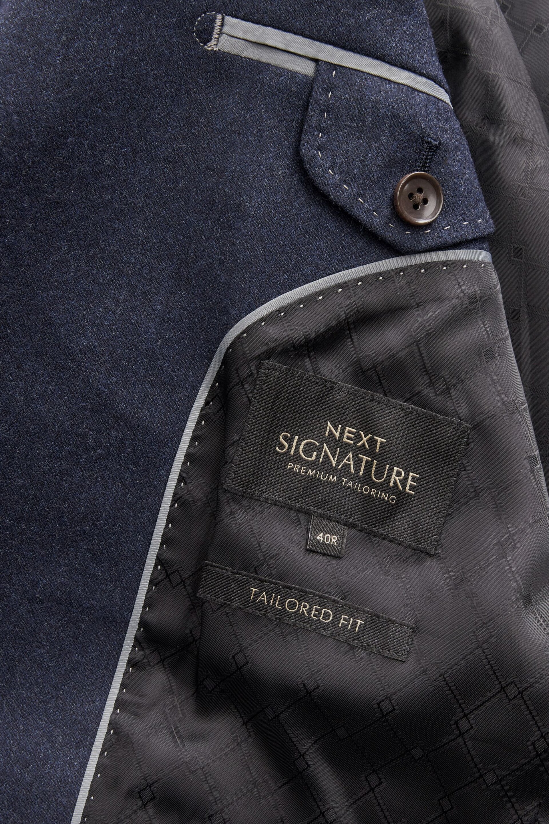Blue Tailored Fit Signature Barberis Italian Fabric Wool Flannel Suit Jacket - Image 12 of 14