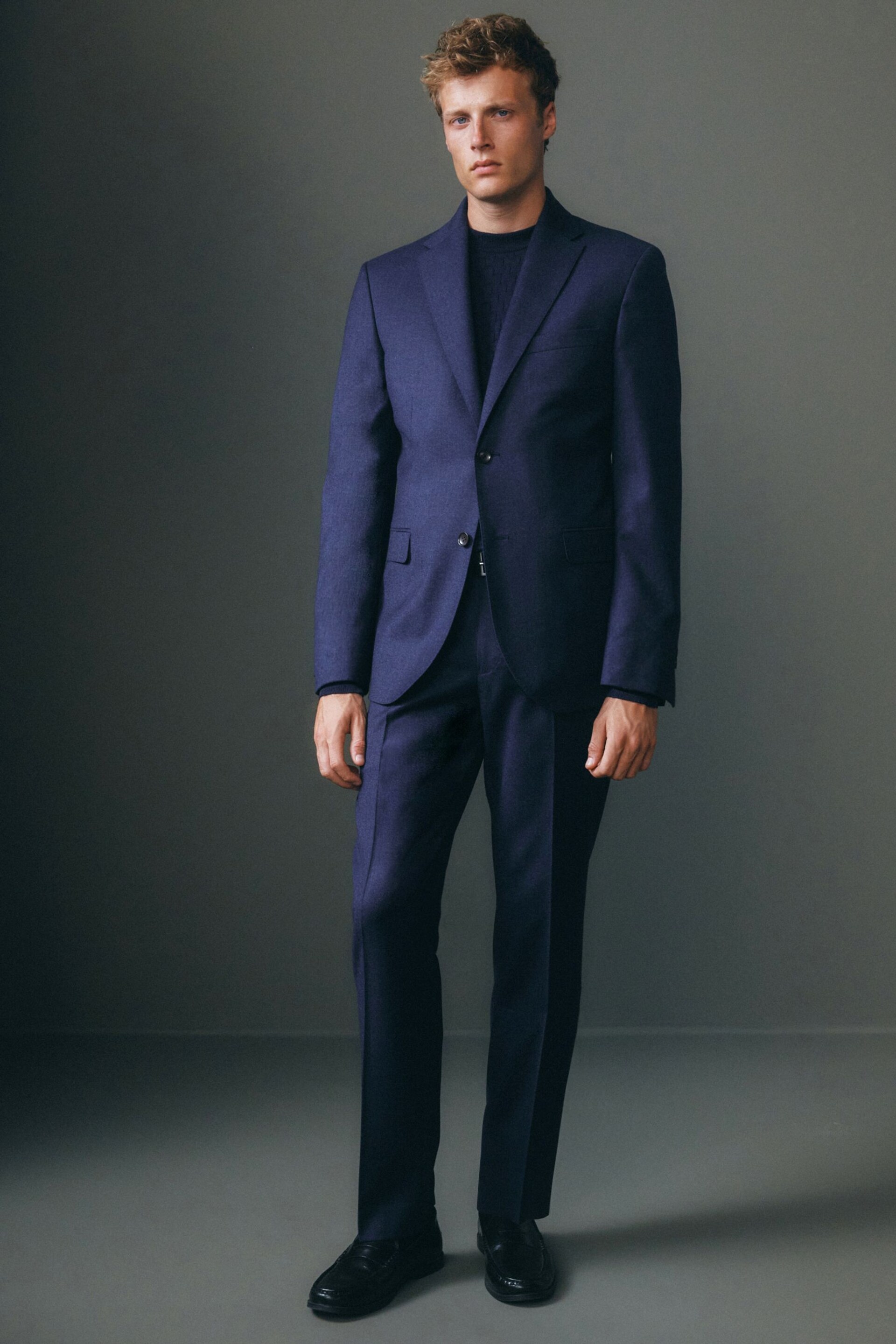Blue Tailored Fit Signature Barberis Italian Fabric Wool Flannel Suit Jacket - Image 2 of 14