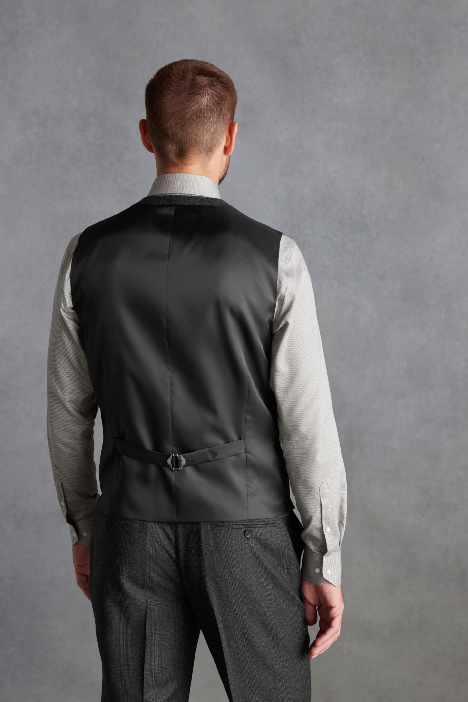 Charcoal Grey Signature TG Di Fabio Italian Fabric Check Waistcoat - Image 2 of 11
