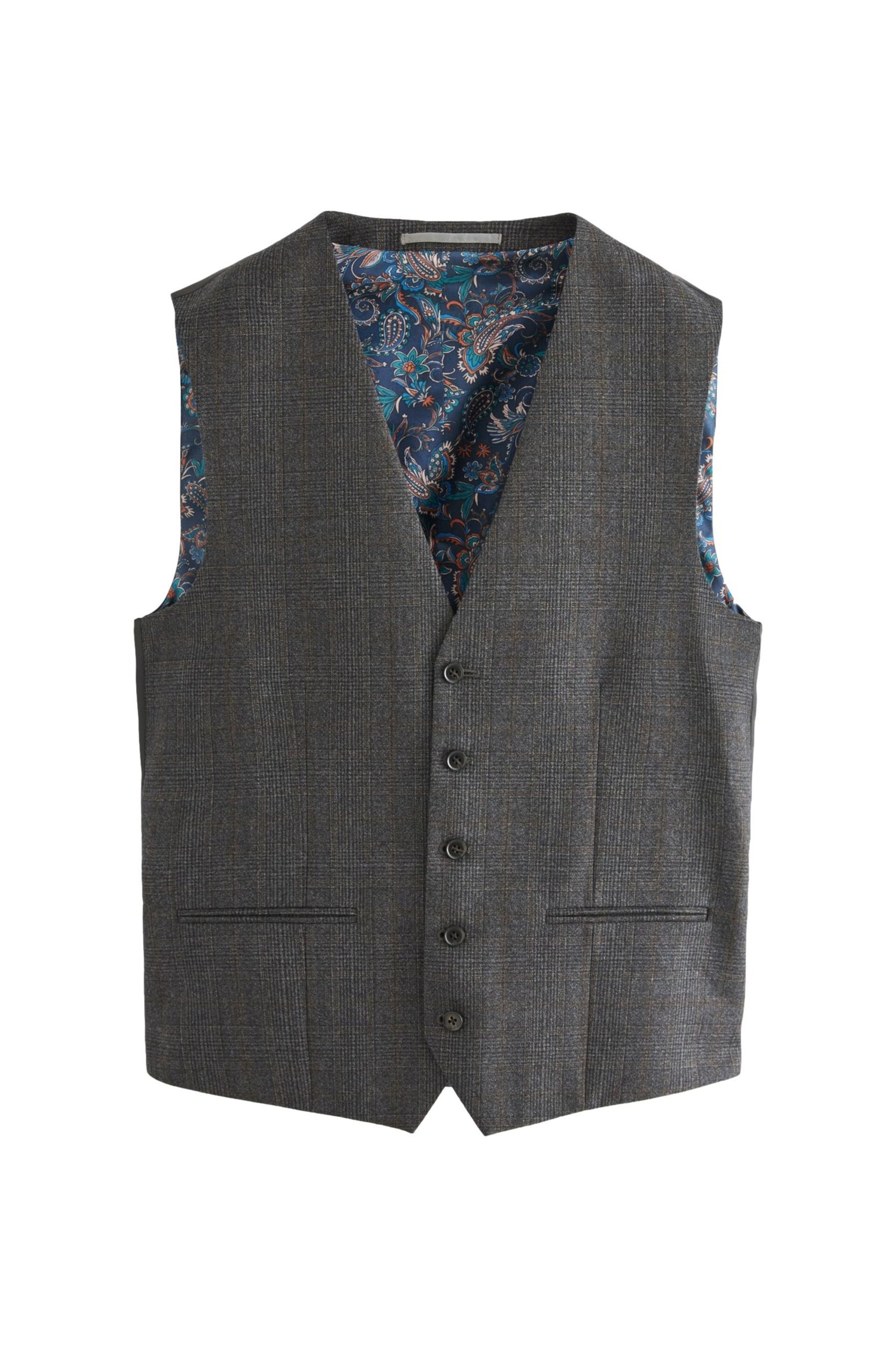Charcoal Grey Regular Fit Signature TG Di Fabio Italian Fabric Check Waistcoat - Image 5 of 11