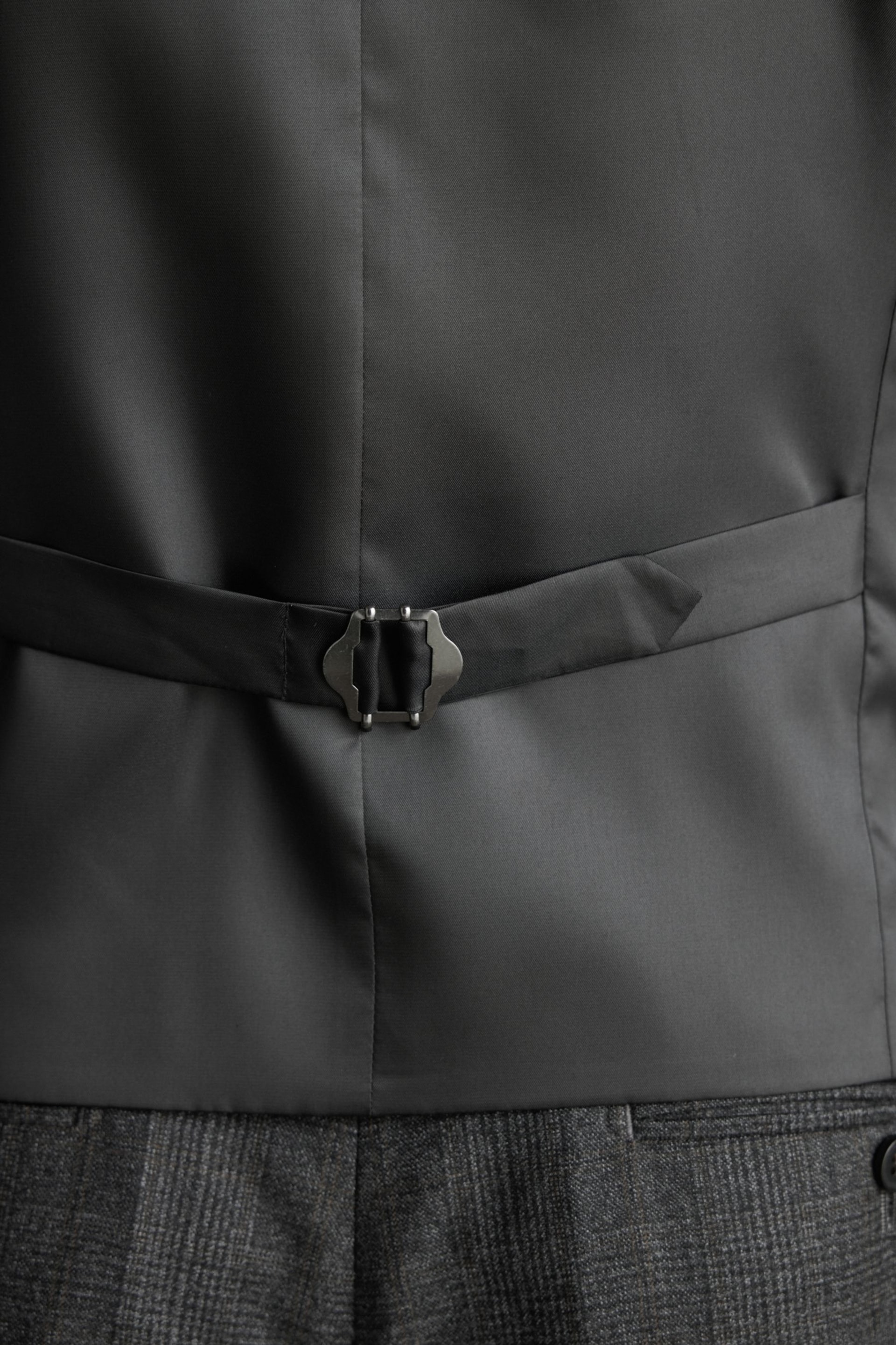 Charcoal Grey Regular Fit Signature TG Di Fabio Italian Fabric Check Waistcoat - Image 6 of 11